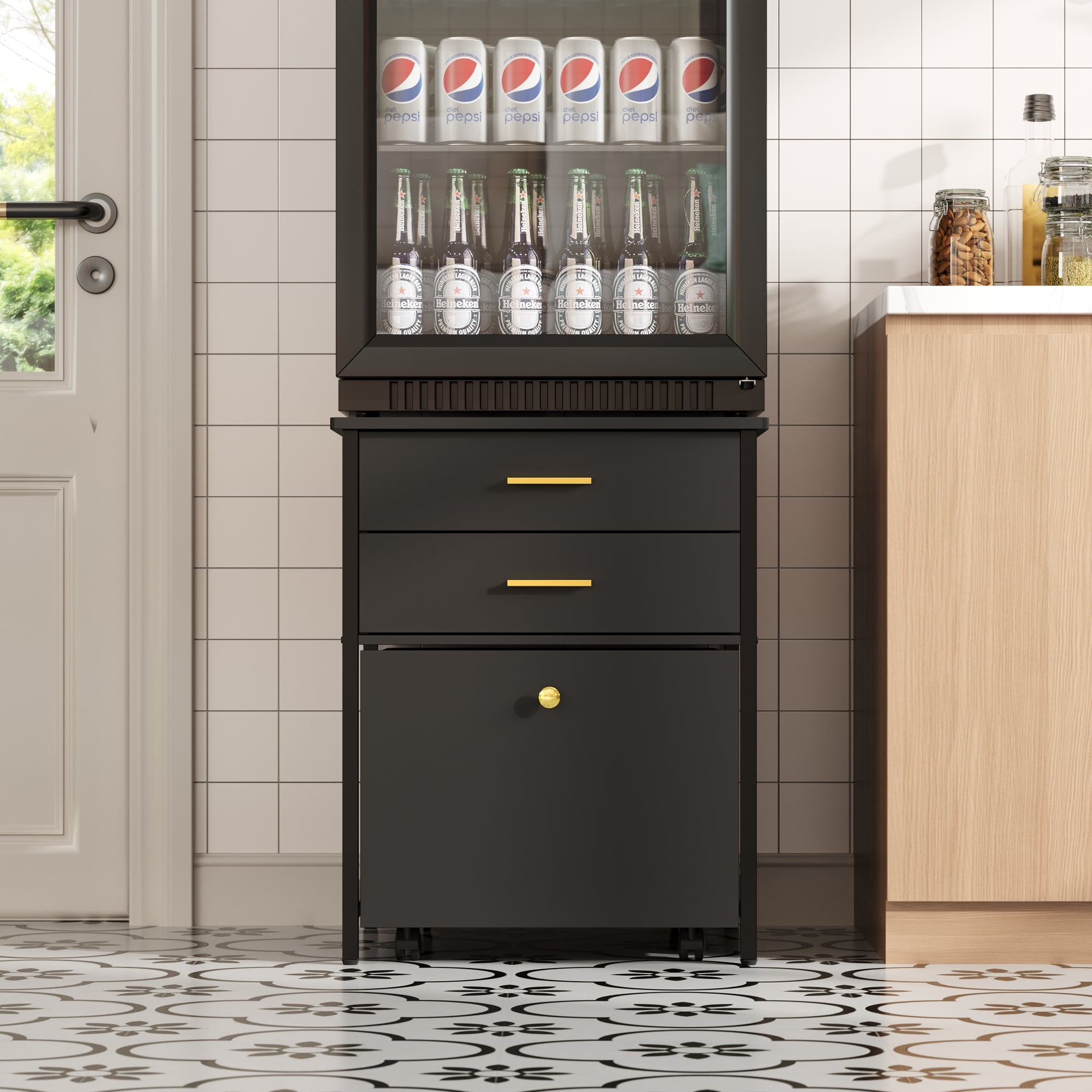 FUFU&GAGA Contemporary/Modern Black Kitchen hutch with Wine Storage