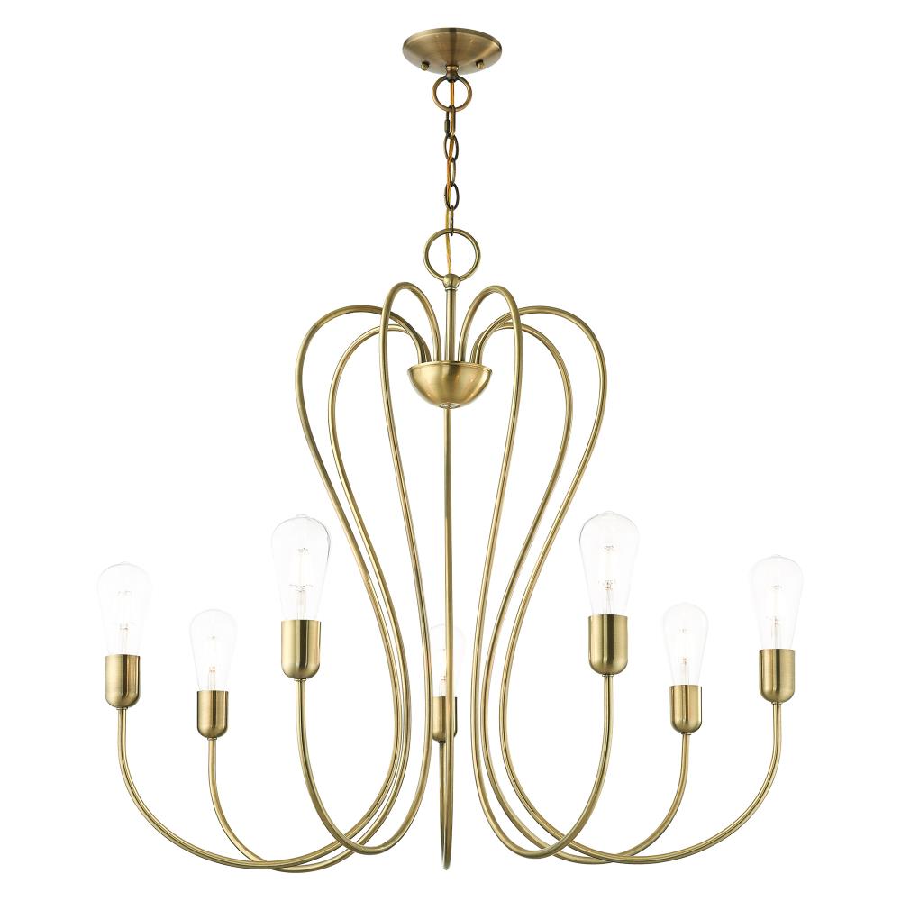Antique Brass 7-Light Candle Chandelier with Crystal Accents