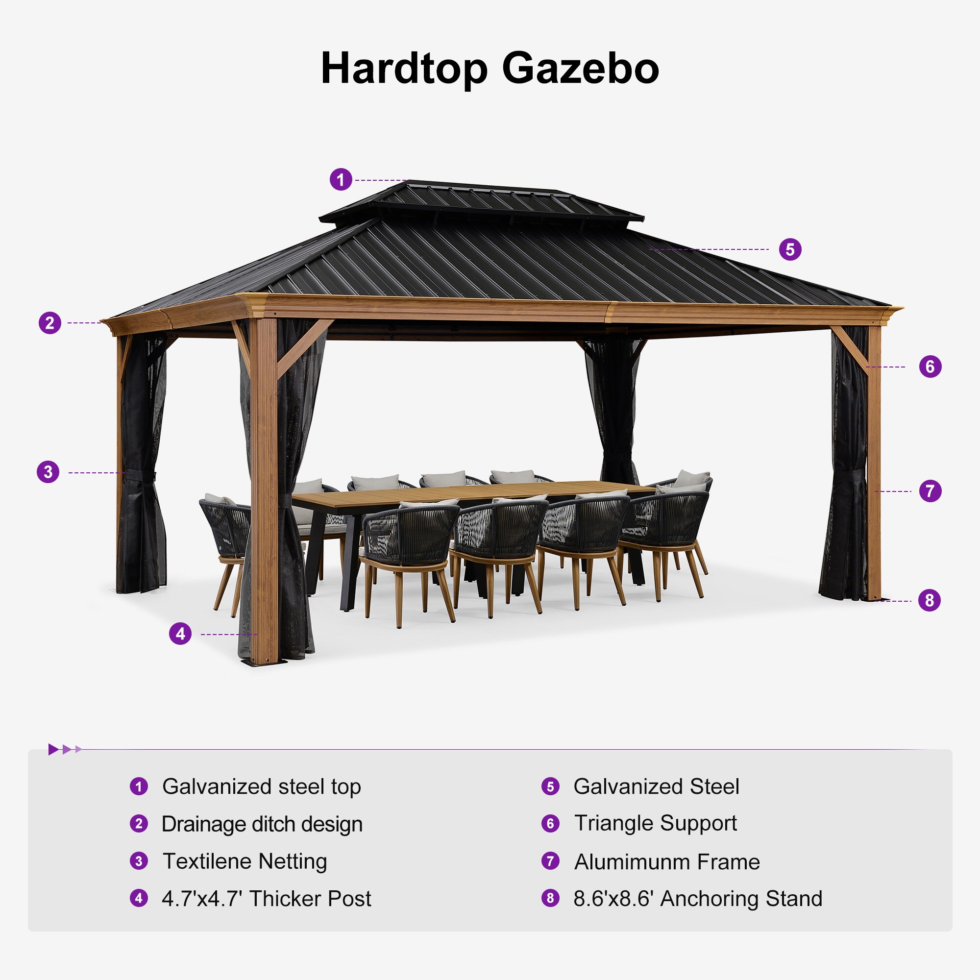 PURPLE LEAF LS06WHTG1216 Wood-Resin-Gazebos - View #9