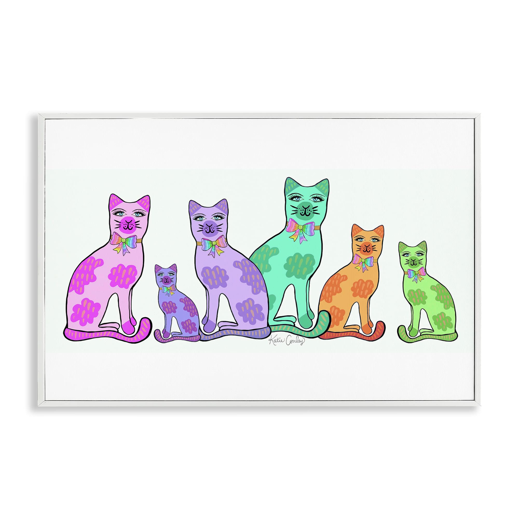 Stupell Industries BS-760-WFR-20X30 Funky Whimsical Cats White Framed Giclee Art By Katie Conley 30 x 20