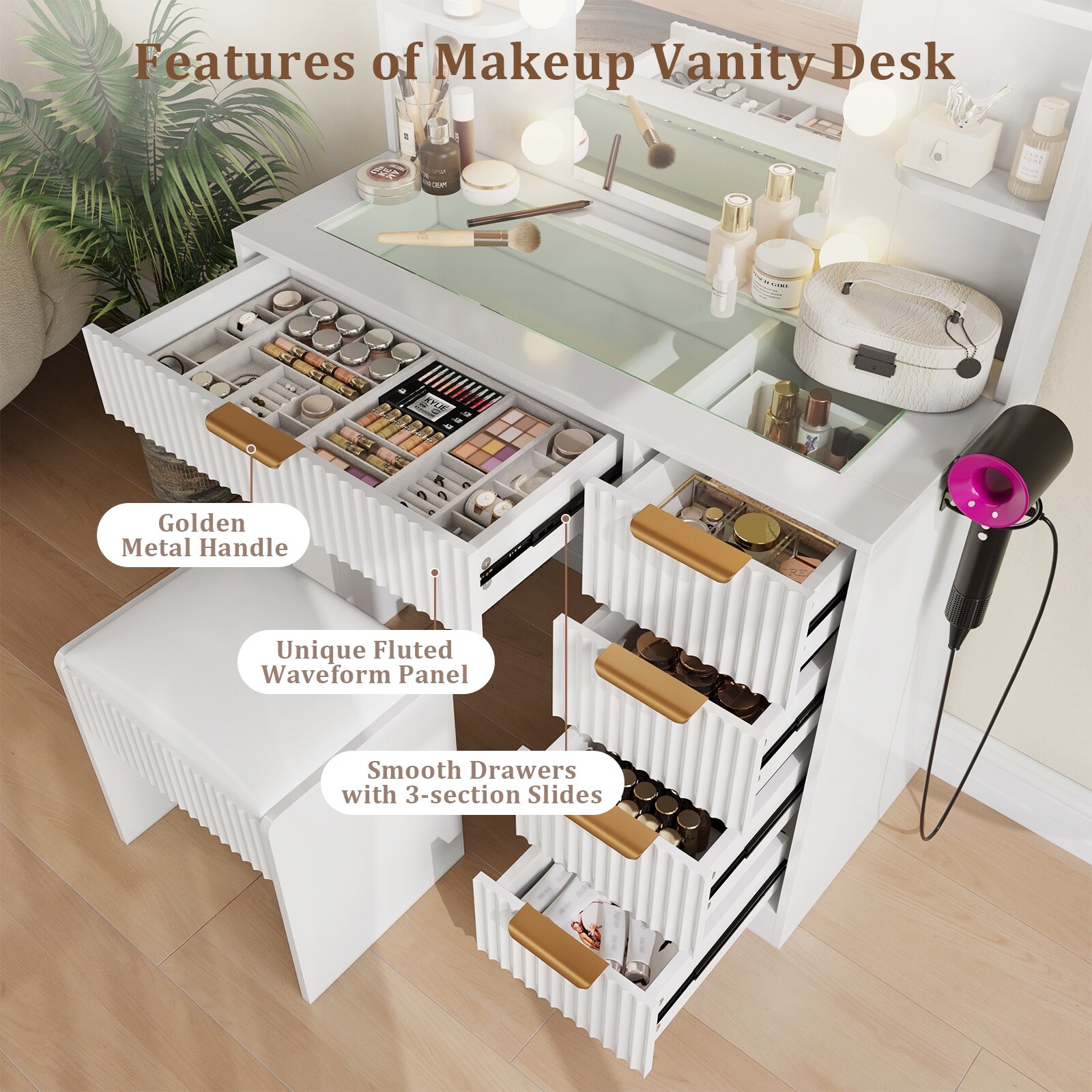 Pocassy GREATANTS-SNBS037WT Bedroom-Vanities - View #3