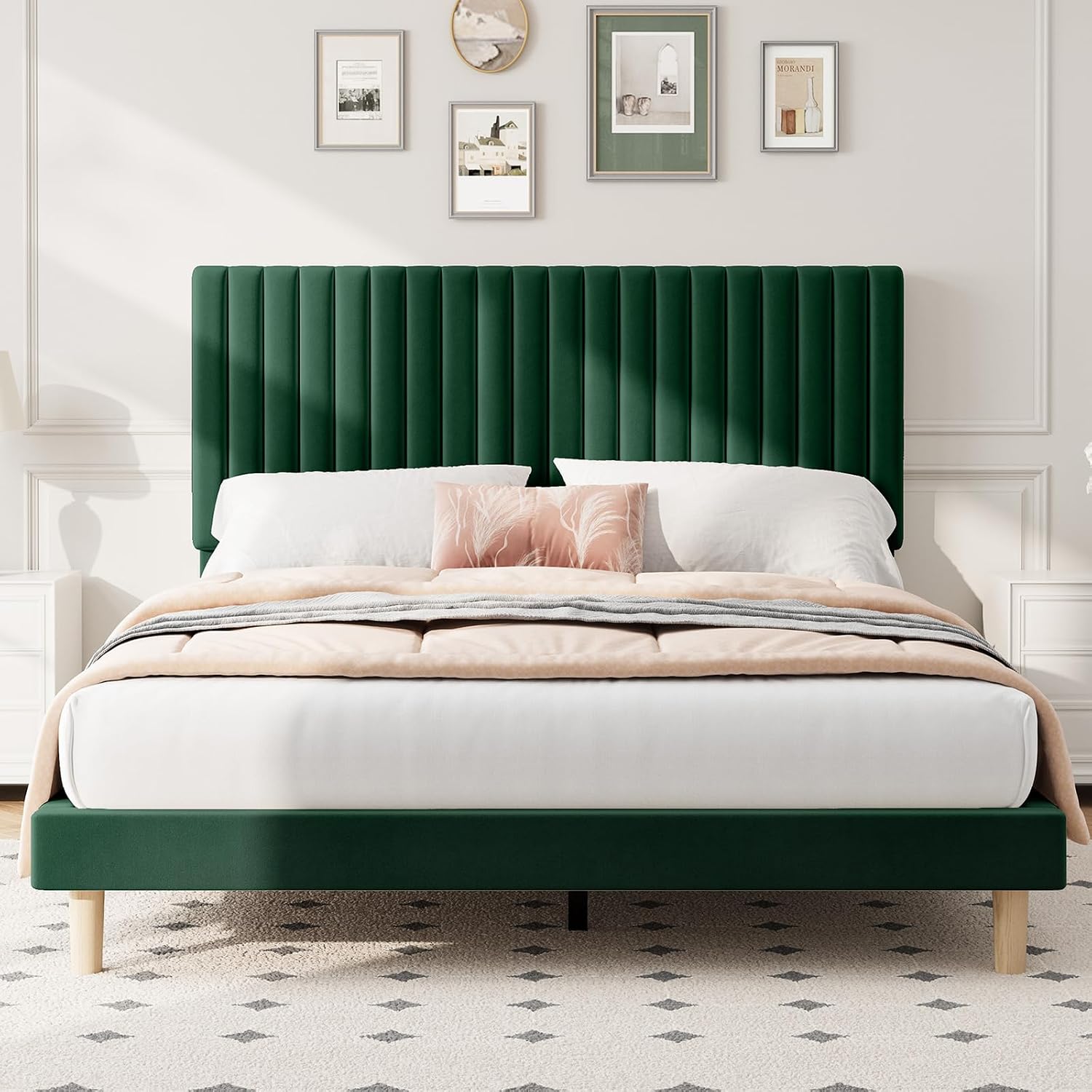 GAOMON Queen Bed Frame with Adjustable Headboard Velvet Upholstered ...
