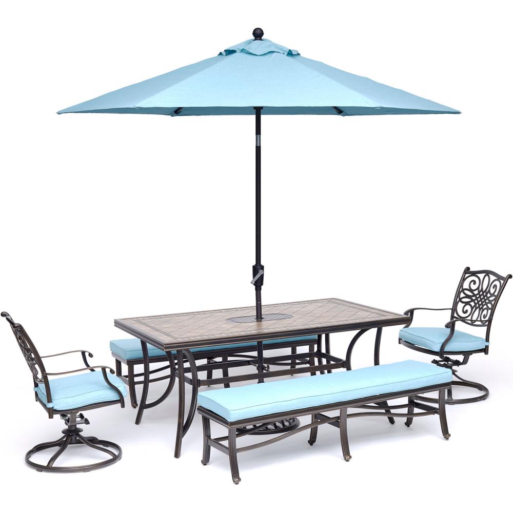 Hanover MONDN5PCSW2BN-SU-B Monaco 5-Piece Bronze Patio Dining Set with Blue Cushions