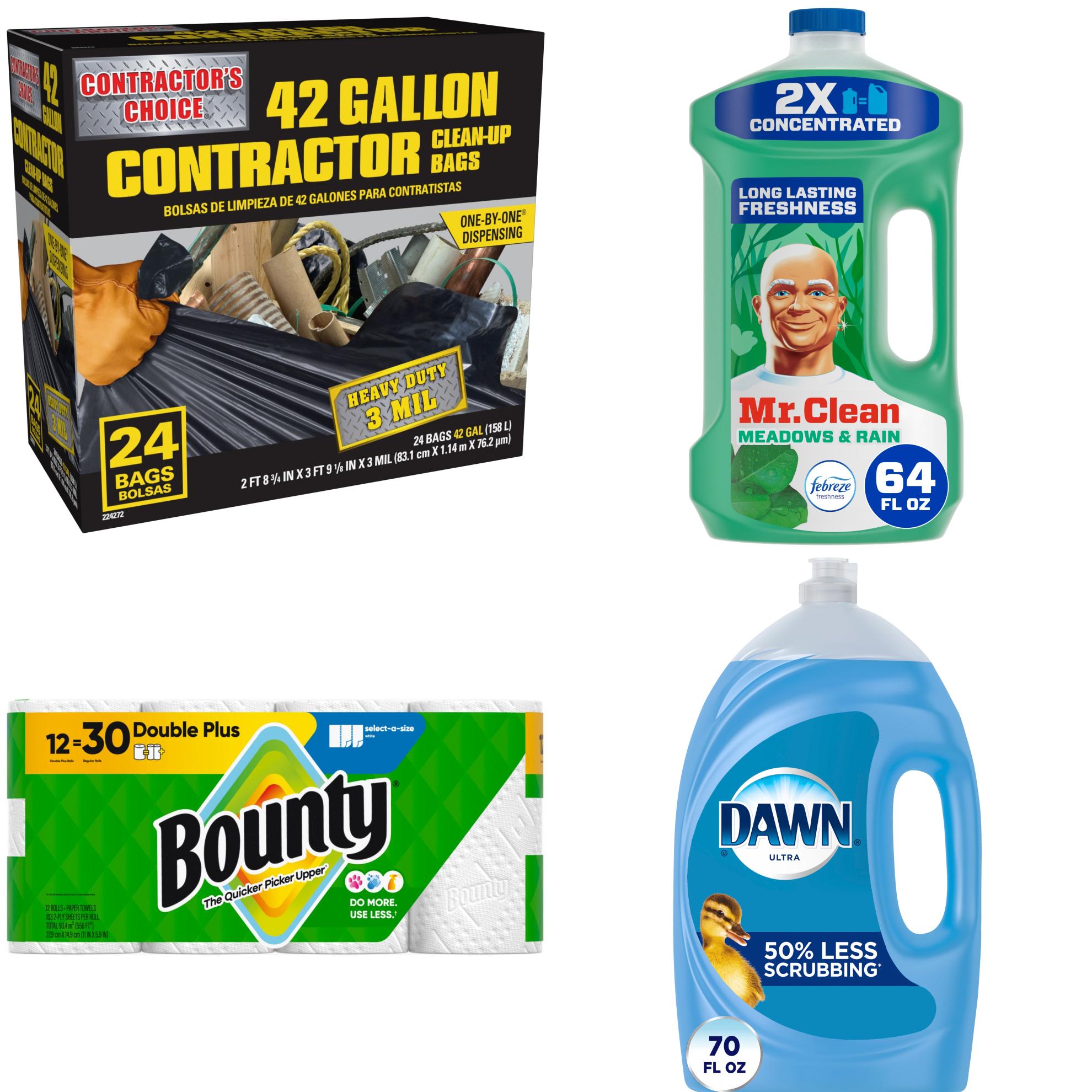 Contractor's Choice  All In One Clean Up Kit - 42 Gal. 24 Ct. Contractor Trash Bags, Mr. Clean All-Purpose Cleaner, Bounty Paper Towels, Dawn Dish Soap
