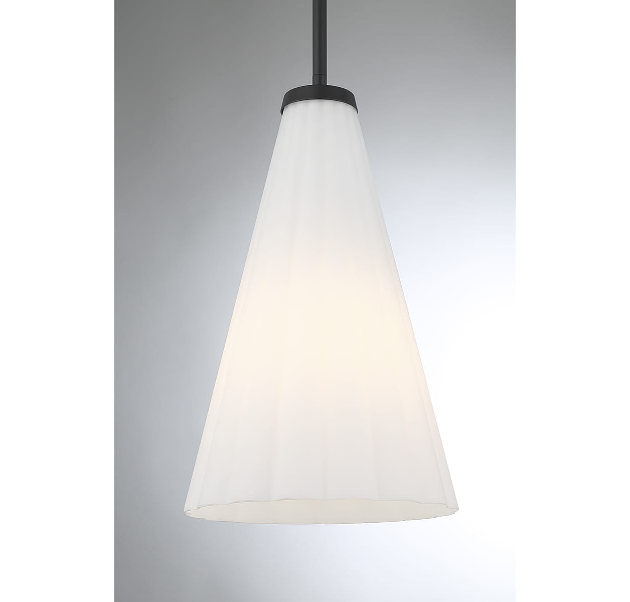 Elegant Bristol Fluted White Opal Glass Pendant with Matte Black Finish