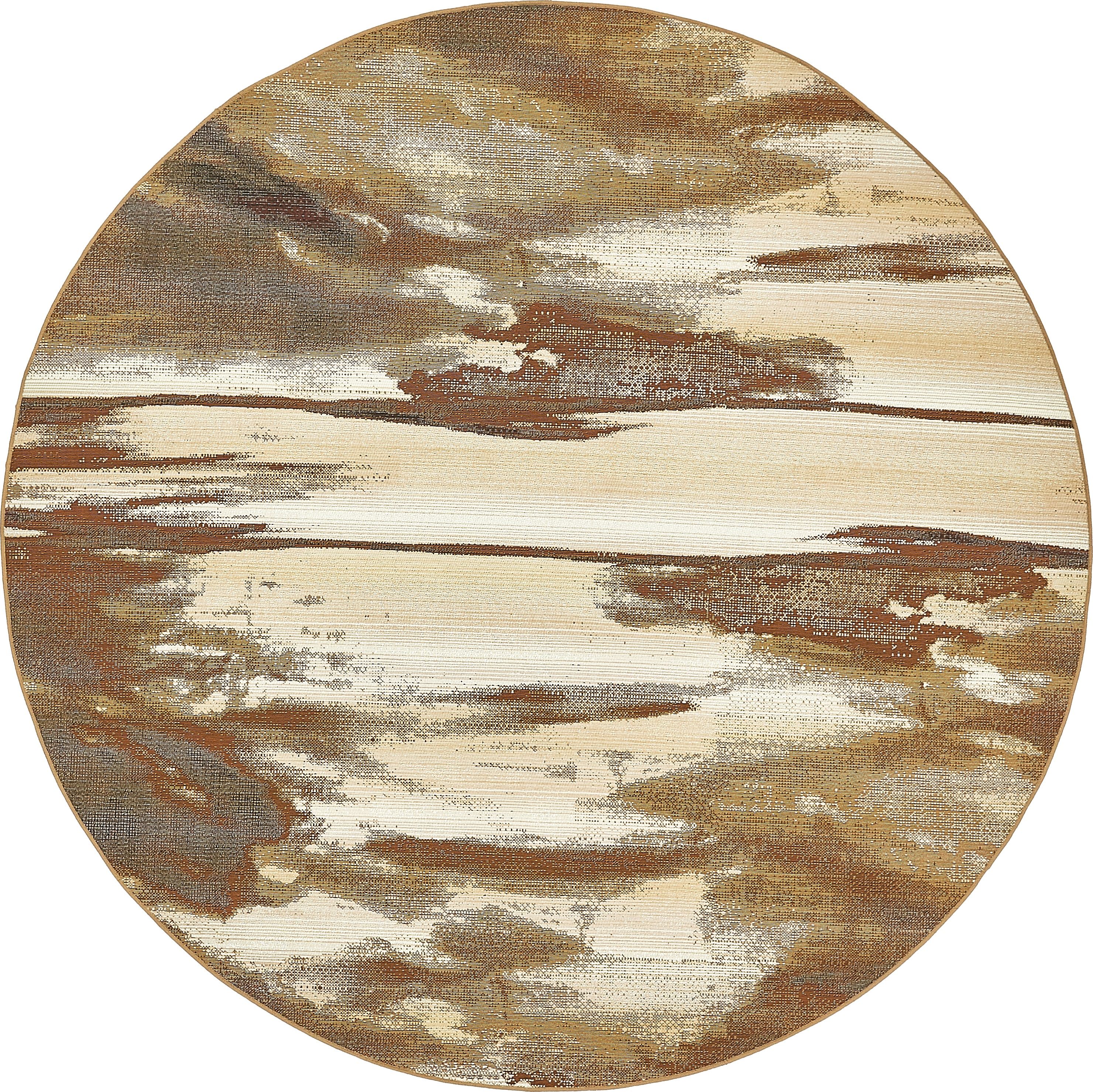 Unique Loom 3138579 Shore Outdoor 8 x 8 (ft) Loomed Polypropylene Beige/Brown Round Indoor/Outdoor Abstract Bohemian/Eclectic Area rug
