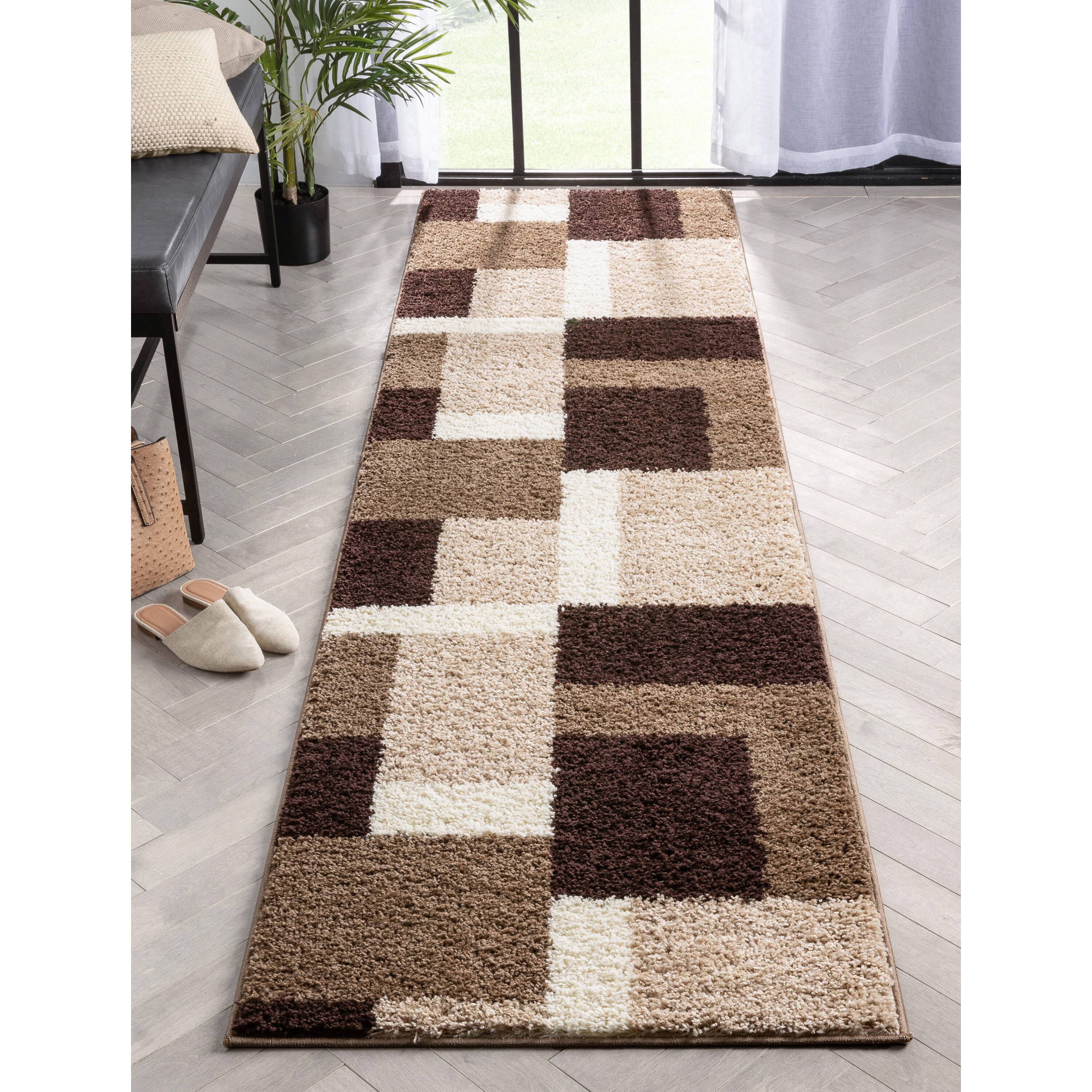 Well Woven 70022L 2 x 10 (ft) Loomed Polypropylene Beige Brown Rectangular Indoor Abstract Mid-Century Modern Runner rug