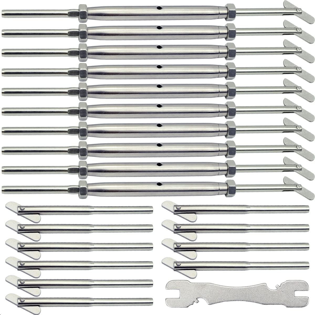 ITOPFOX  Stainless Steel Cable Railing Hardware Kit for 1/8 Cable for Metal Posts Adjustable Angle Drop Pin Turnbuckle Kit 10 Pairs