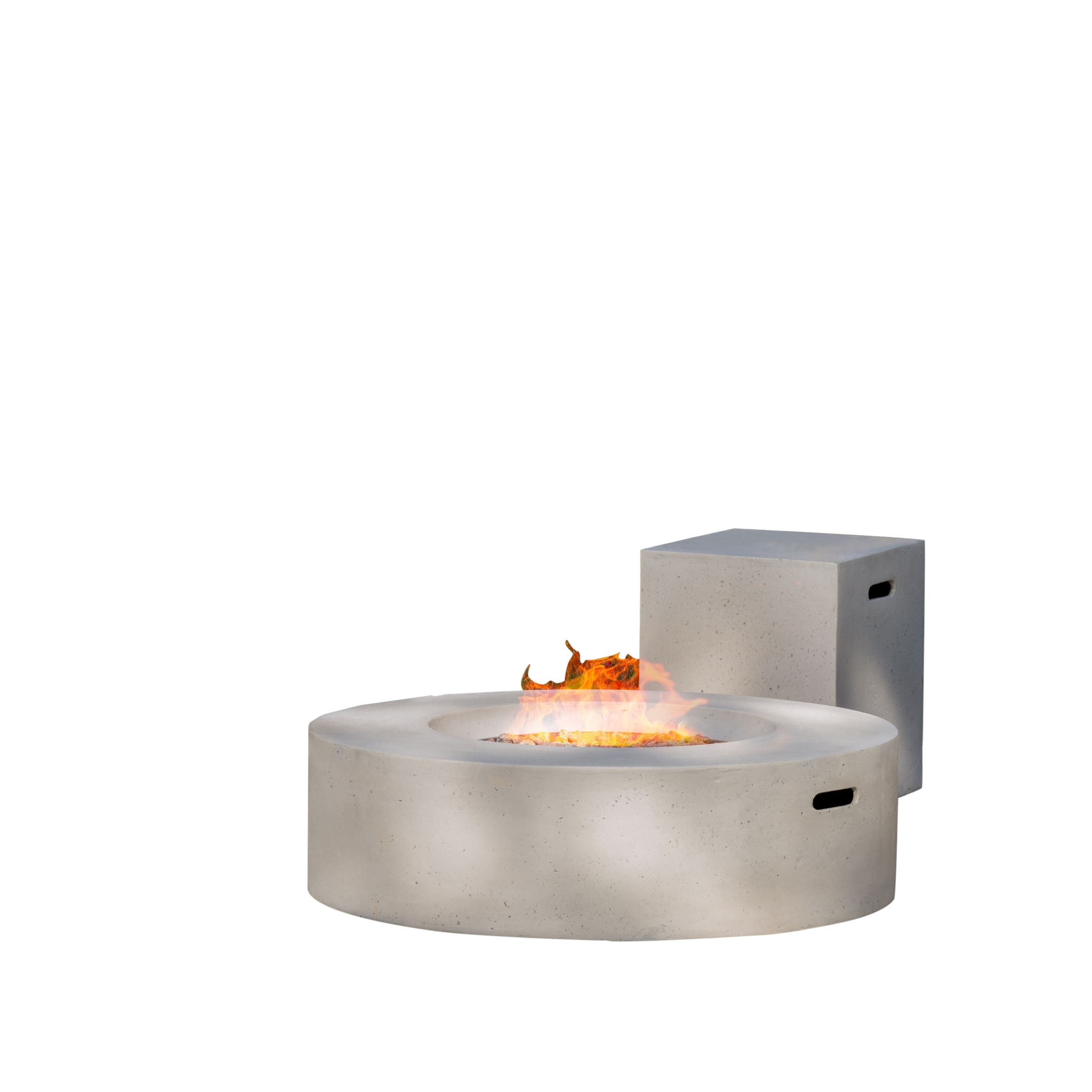 50000-BTU Light Grey Composite Liquid Propane Outdoor Fireplace in Gray | - Best Selling Home Decor 299408