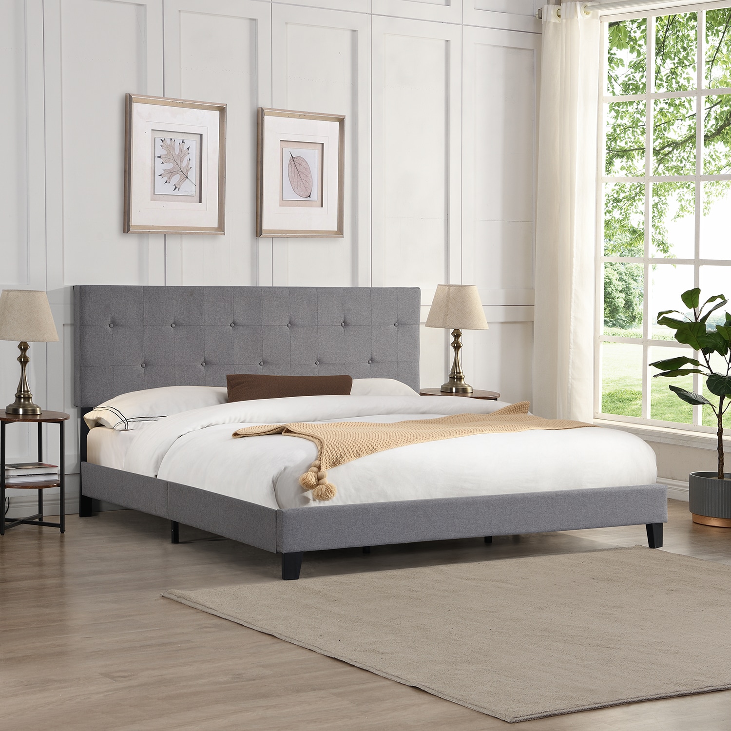 GZMR King Size Upholstered Platform Bed Frame Gray King Wood Bed Frame ...