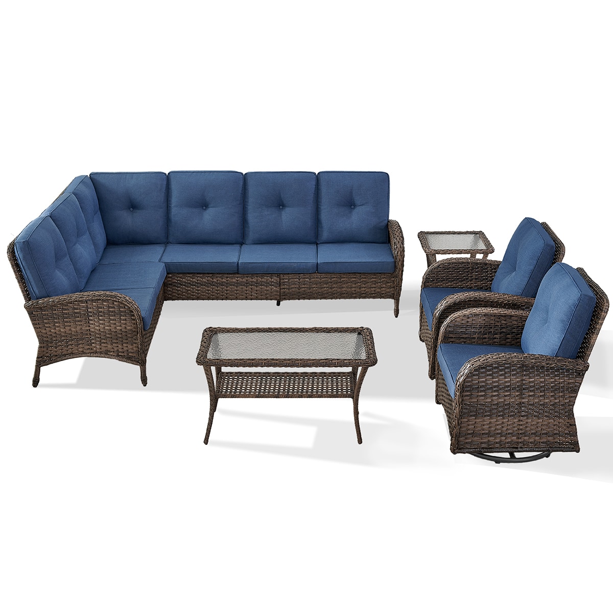 Rilyson FS08513050-1 KEY WEST 5 -Piece Woven Patio Conversation Set with Blue Cushions