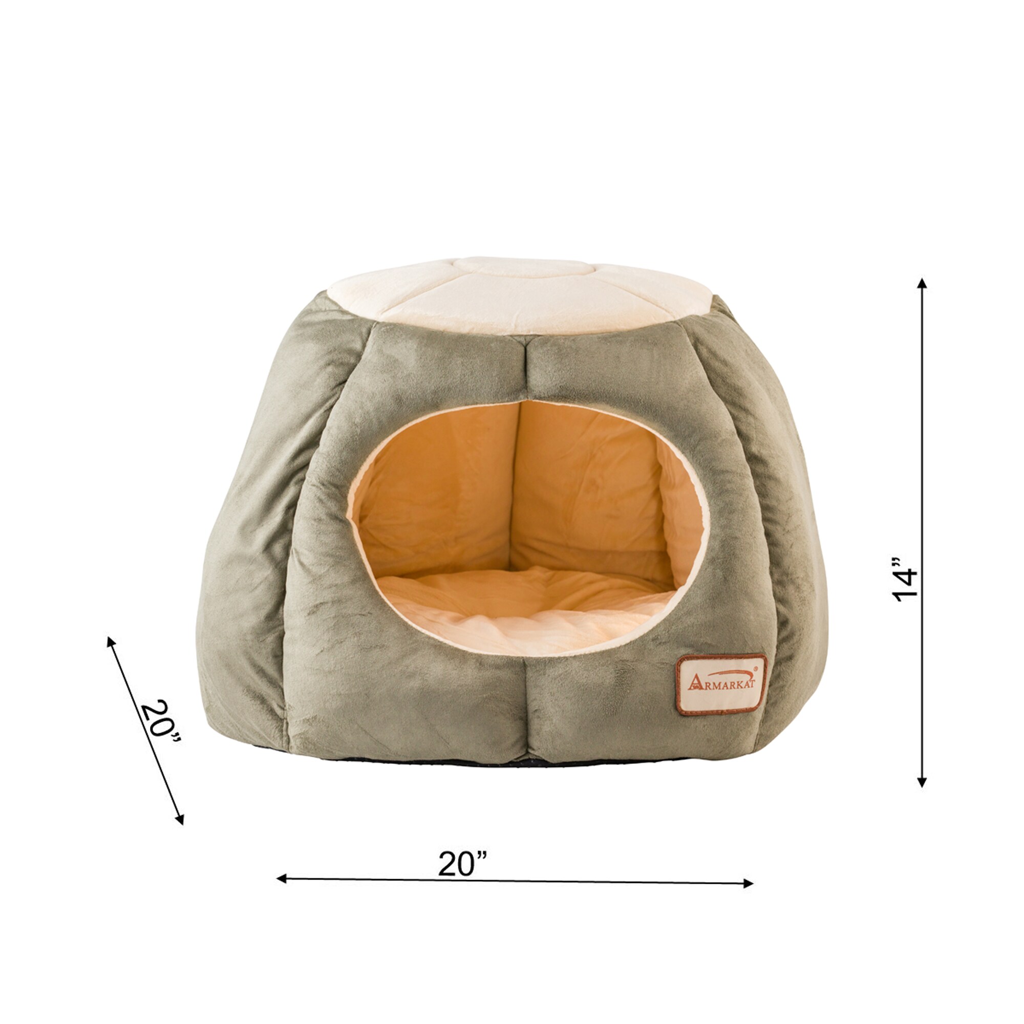 Armarkat Laurel Green and Beige Suede Enclosed Cat Bed (Small) in