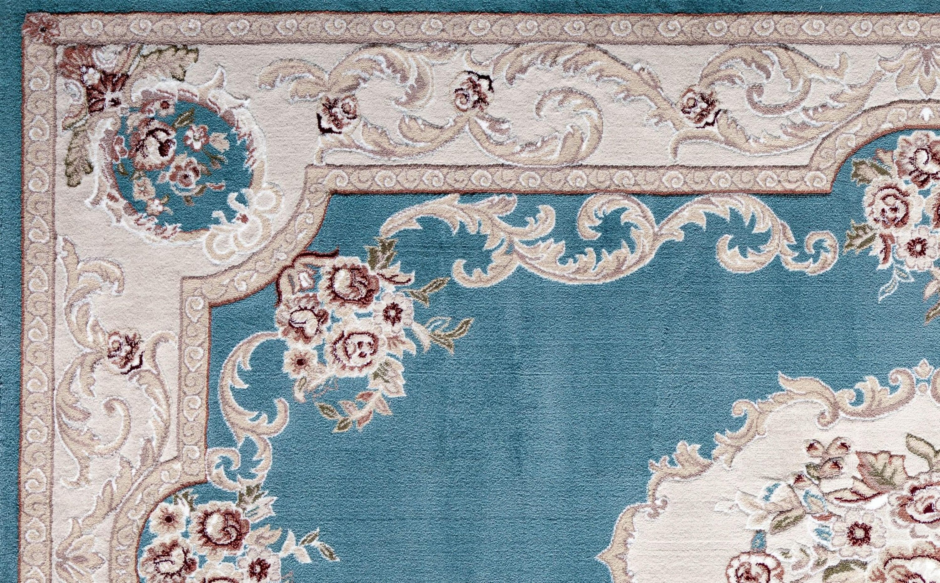 Aubusson Blue and Taupe 5' x 5' Transitional Vintage Area Rug