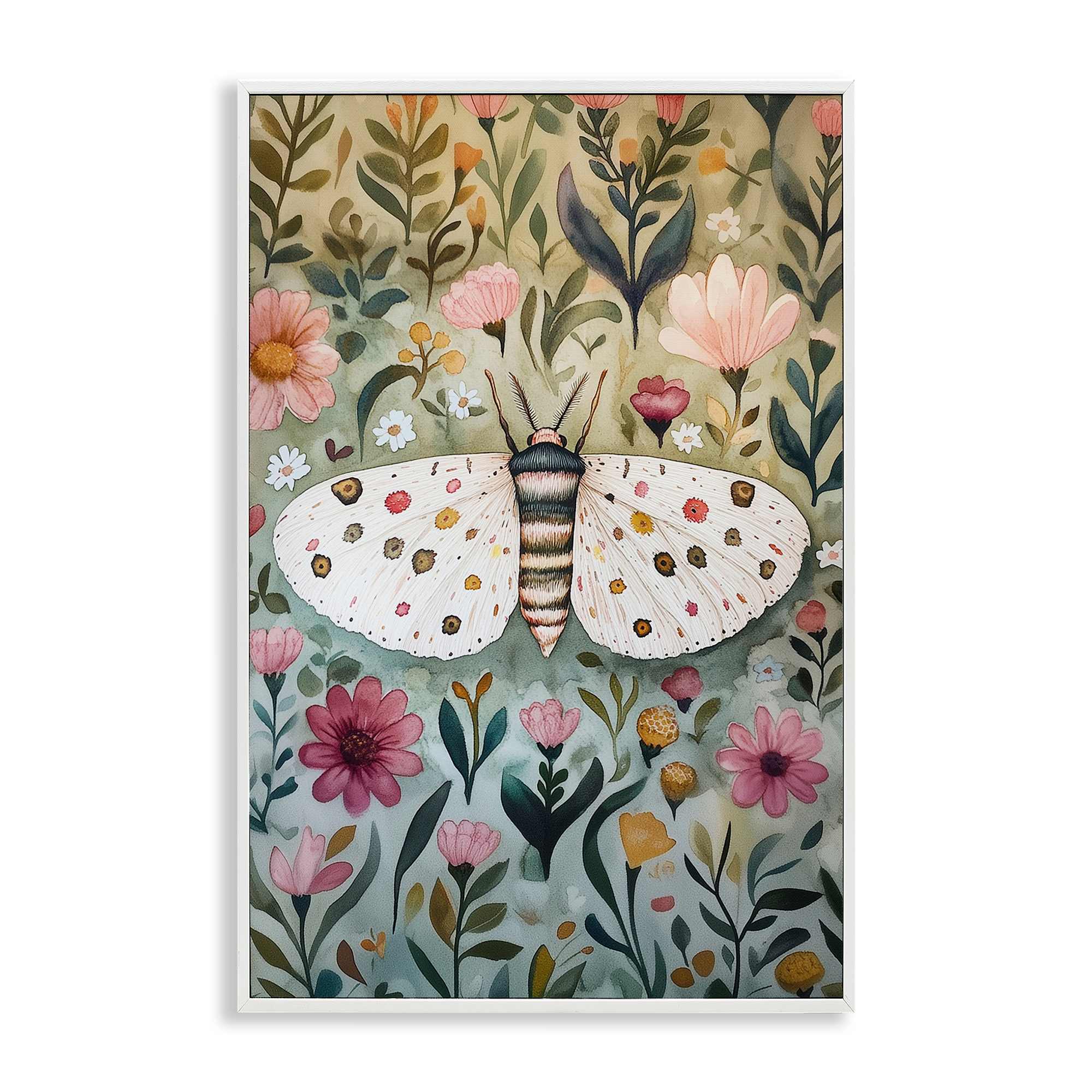 Stupell Industries BT-879-WFR-20X30 Flower Speckled Moth Wings White Framed Giclee Art By The Dutch Lady 20 x 30