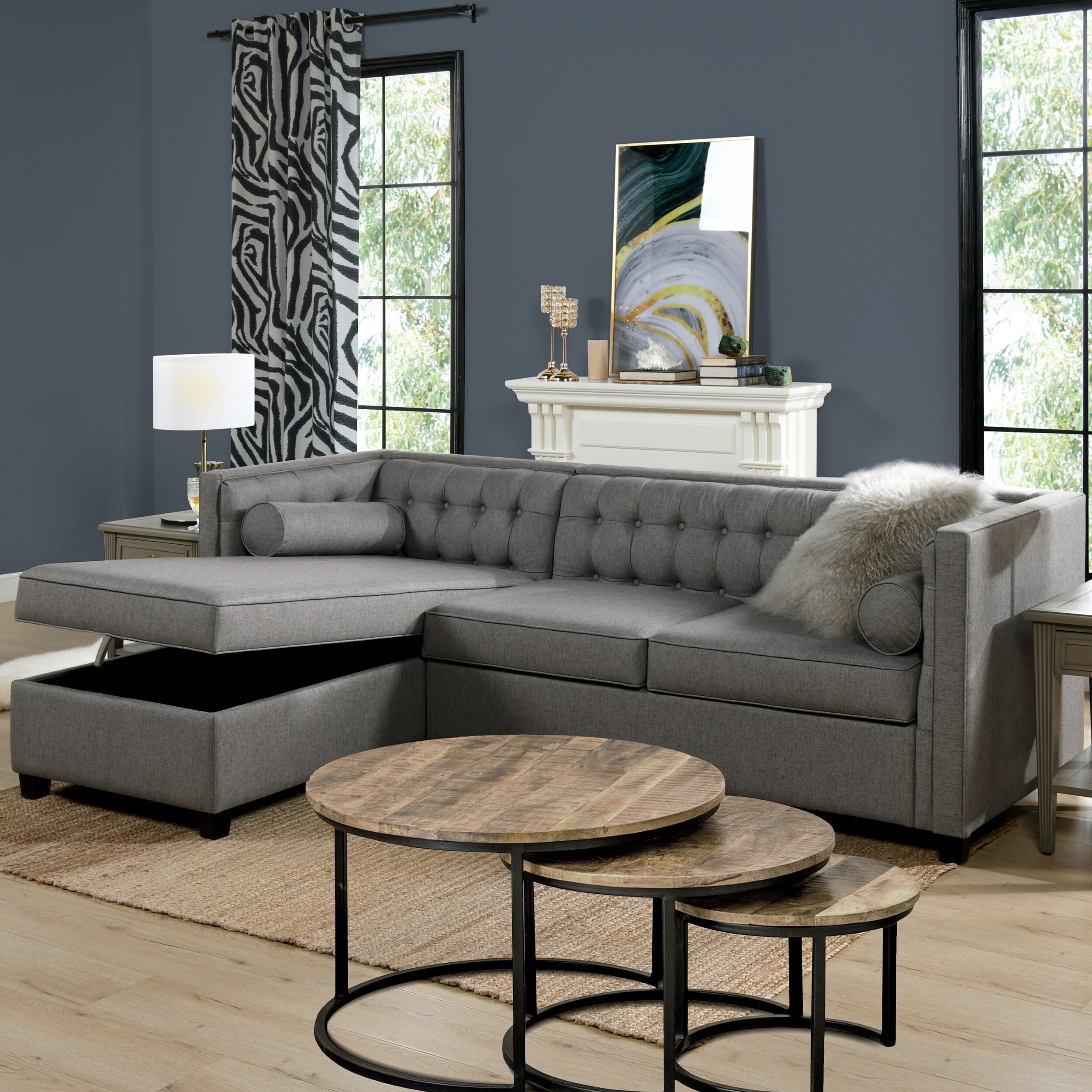 Iconic Home Lorenzo Left Facing Sectional Sofa PU Leather Grey