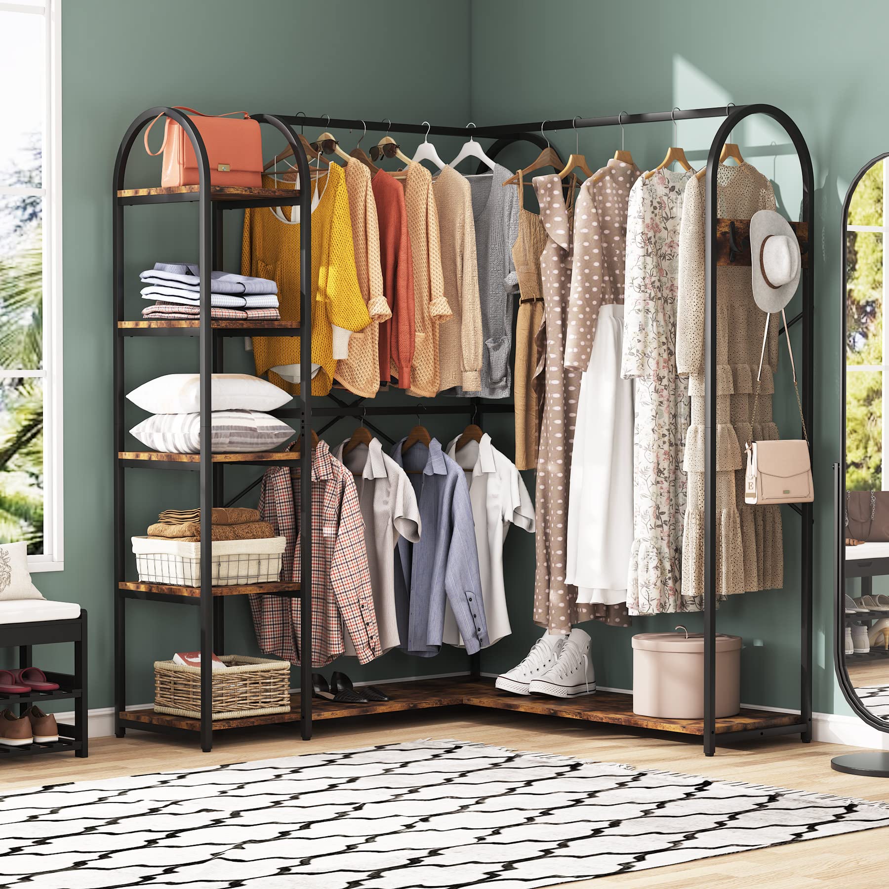 Tribesigns HOGA-F1416 Industrial 47.24-in Brown Wood Hall Tree