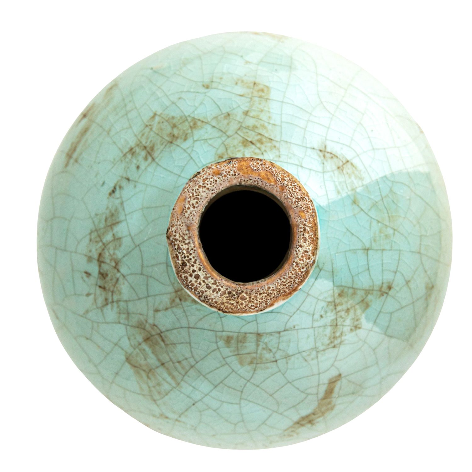 Set of 3 Distressed Aqua and Beige Ceramic Table Vases
