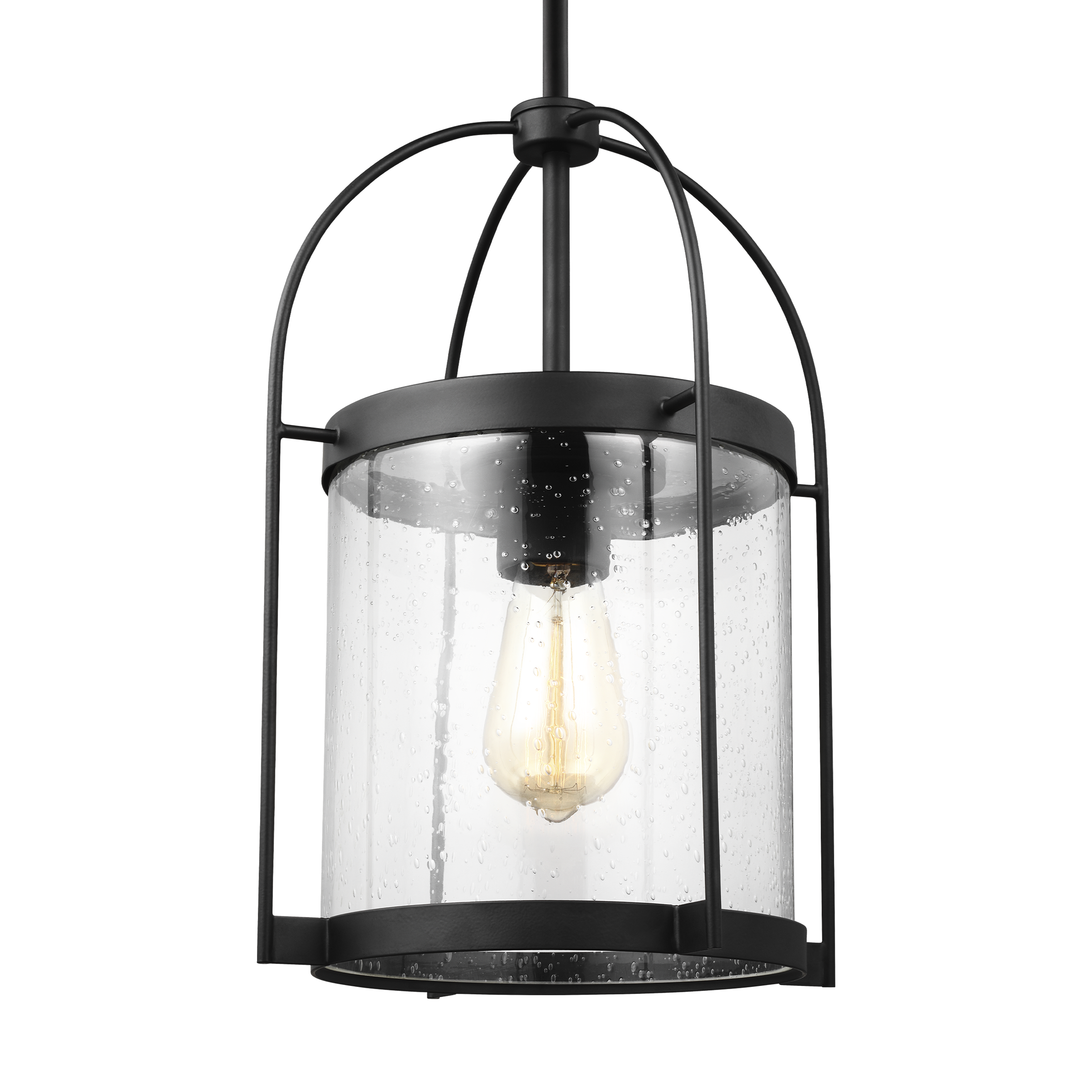Kenny 16'' Matte Black Steel Globe Pendant with Clear Seeded Glass