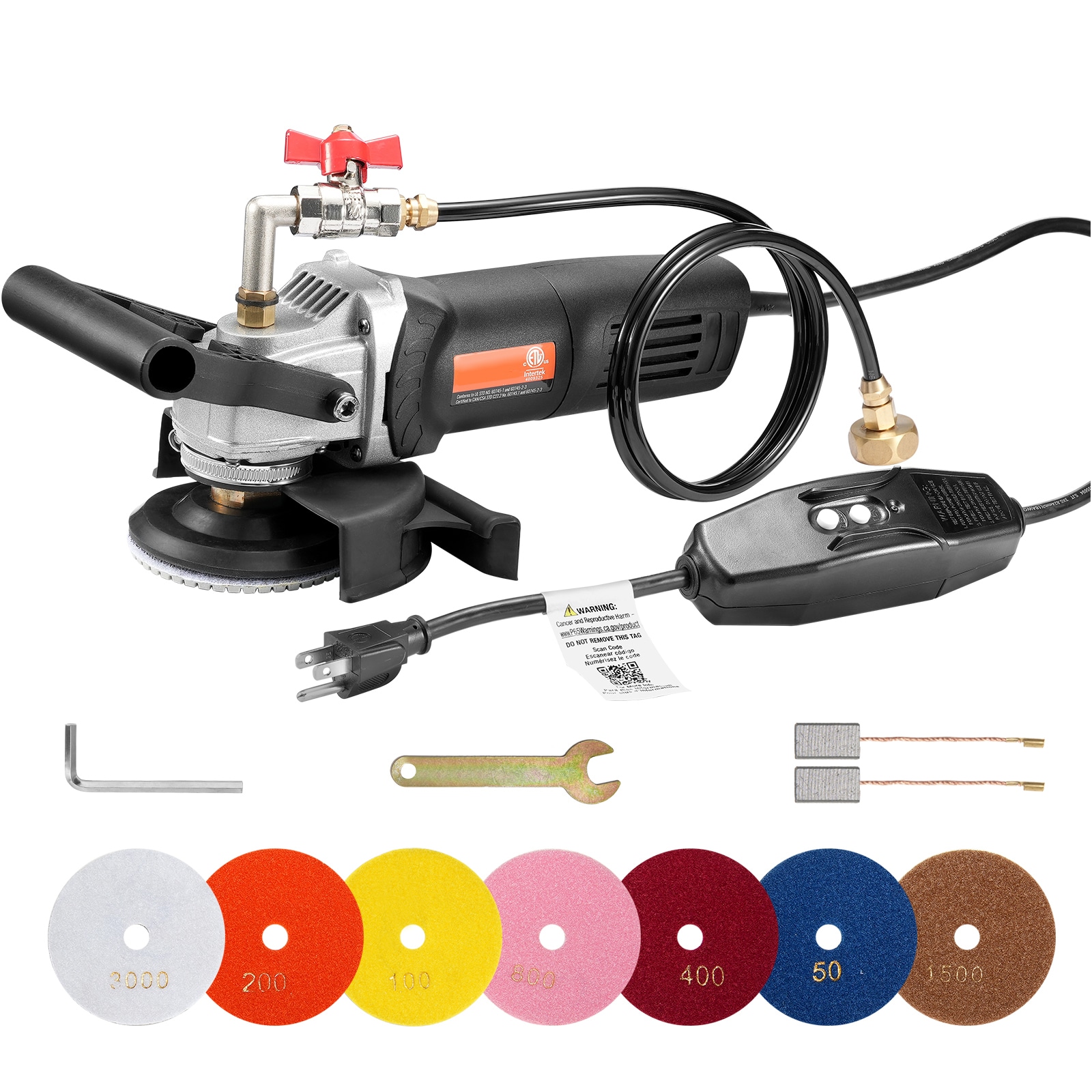 VEVOR SCDDSSPGJTZY04615V1 Wet Polisher 800W  4in Concrete Grinder with 6 Variable Speed and 7 Polishing Kits  Wet Grinder Machine for Marble  Granite  Stone  Rock  Tile  Equipped with a GFCI Switch  (1000 - 4000 RPM)