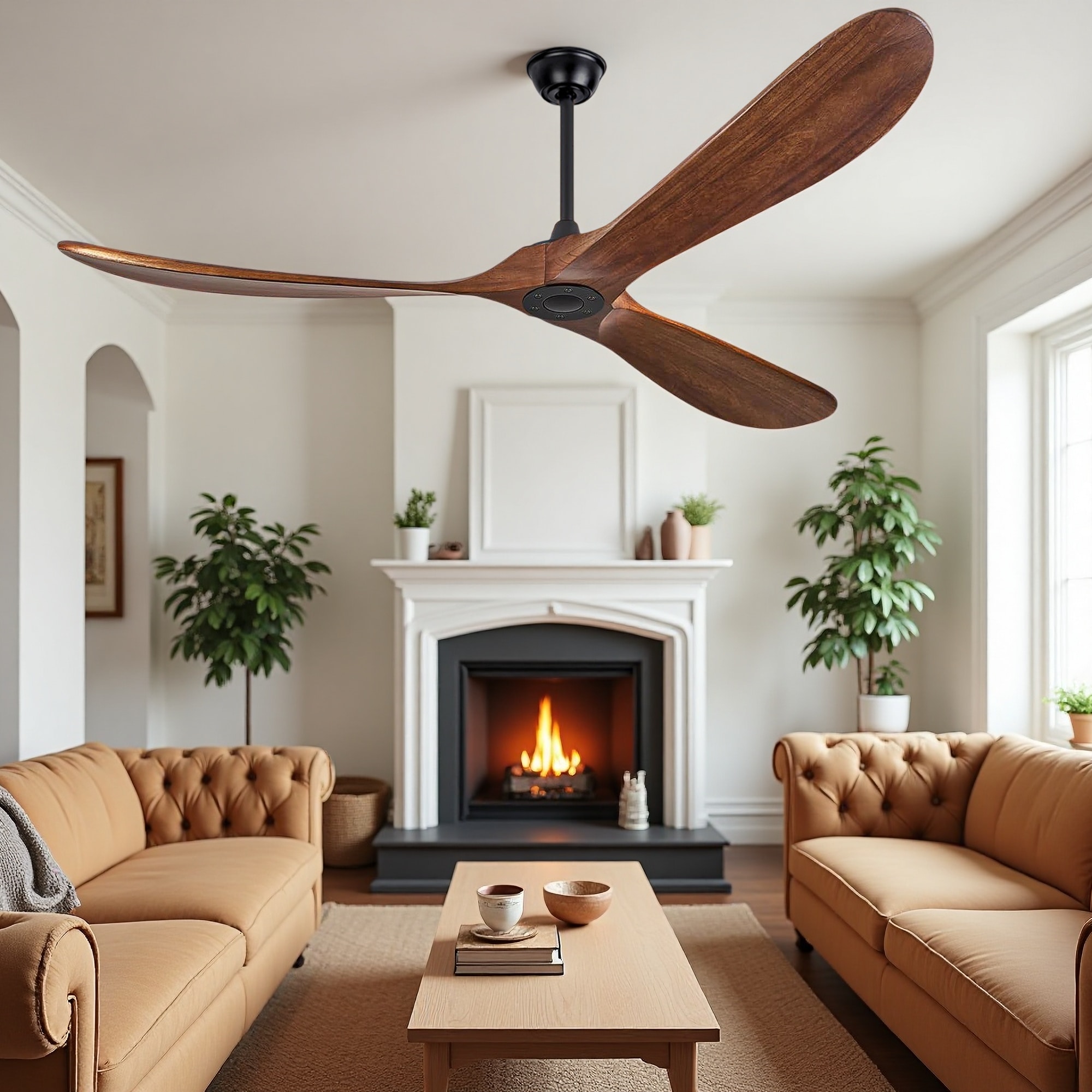 ToolCat 72-in Matte Black Propeller Ceiling Fan Without Light and Remote Control Included