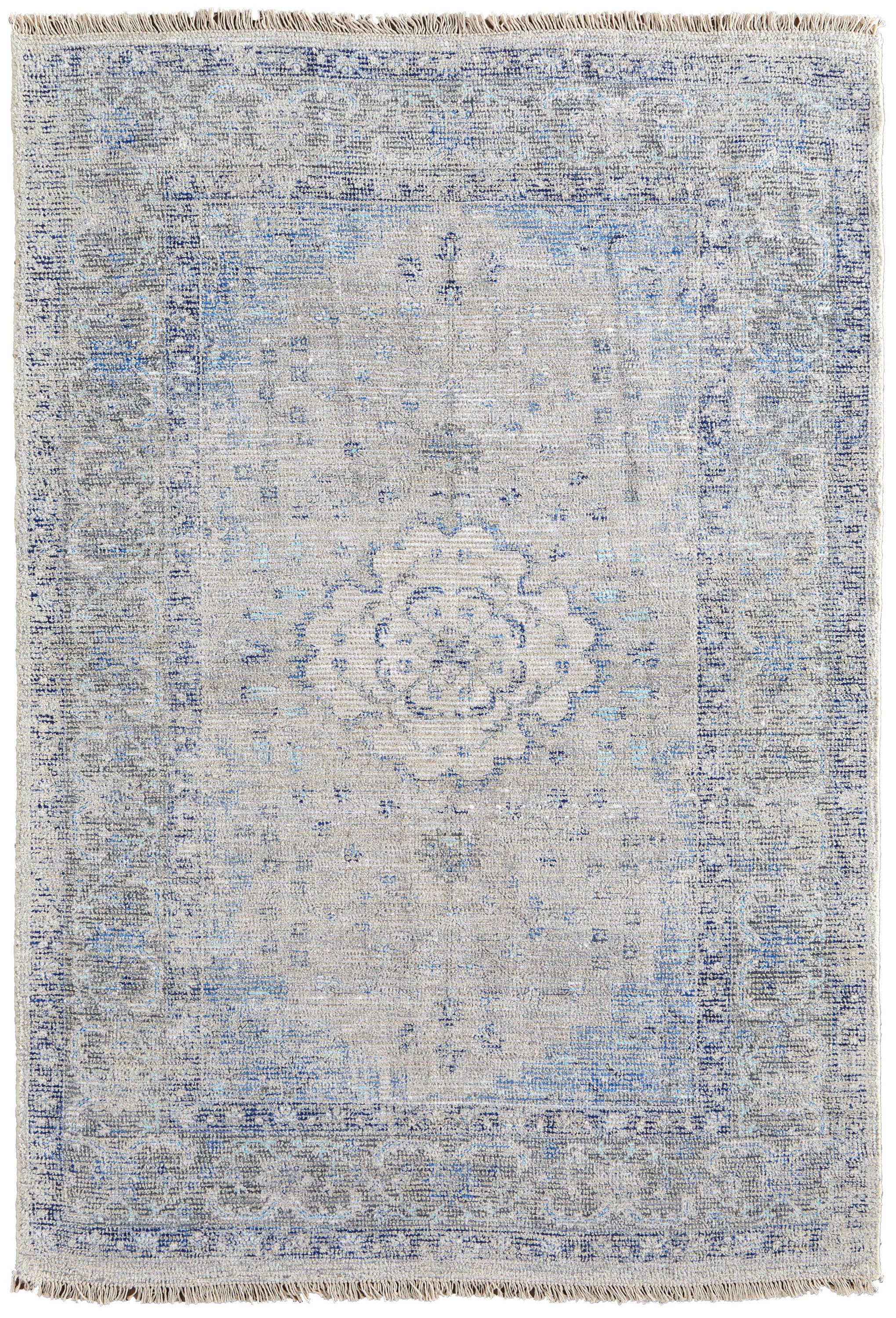 Spa Blue & Warm Gray Handmade Tufted Wool-Viscose Blend Area Rug - 2' x 3'