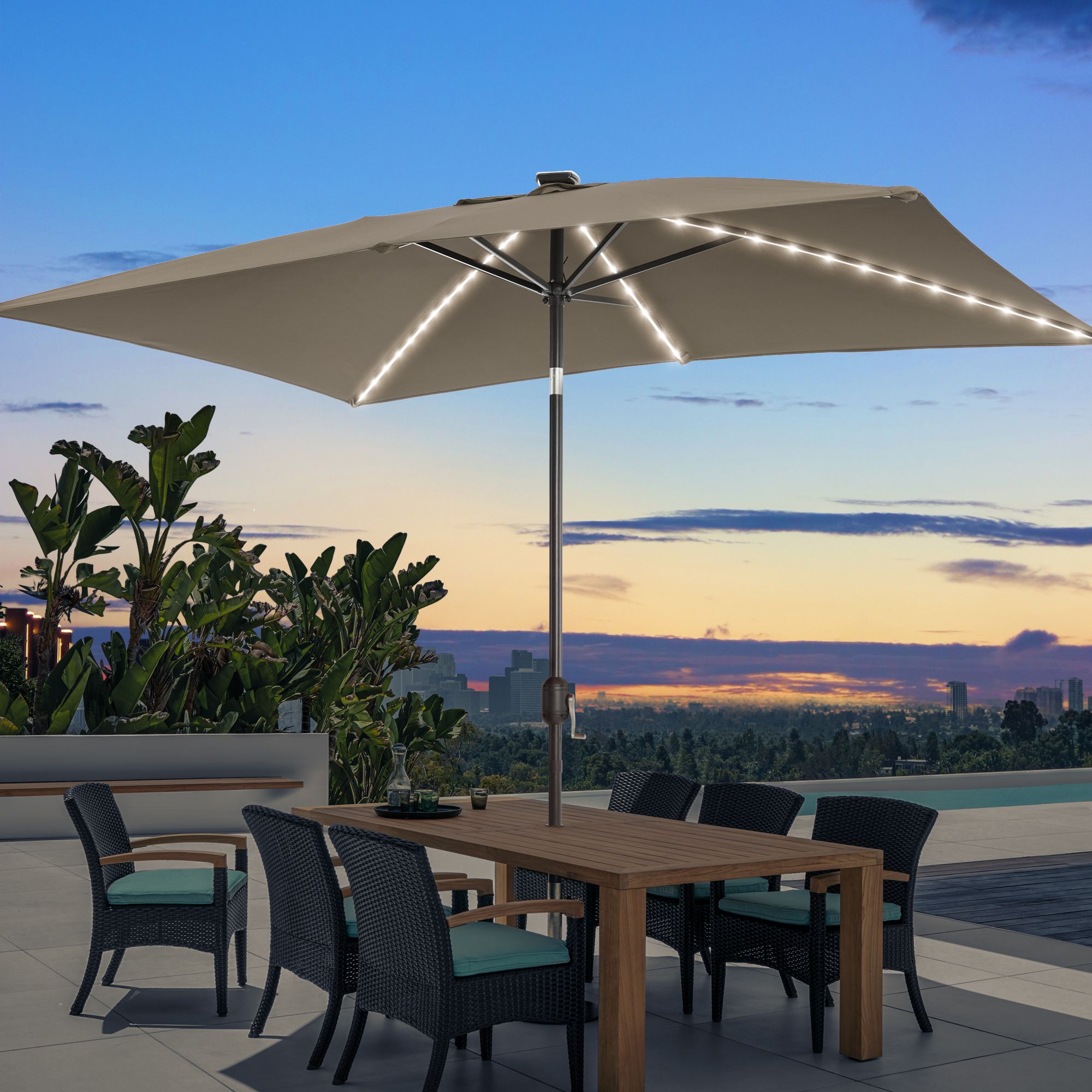 ACEGOSES LW-LED69TP 6-ft Steel Tan No-tilt Market Patio Umbrella with Lights