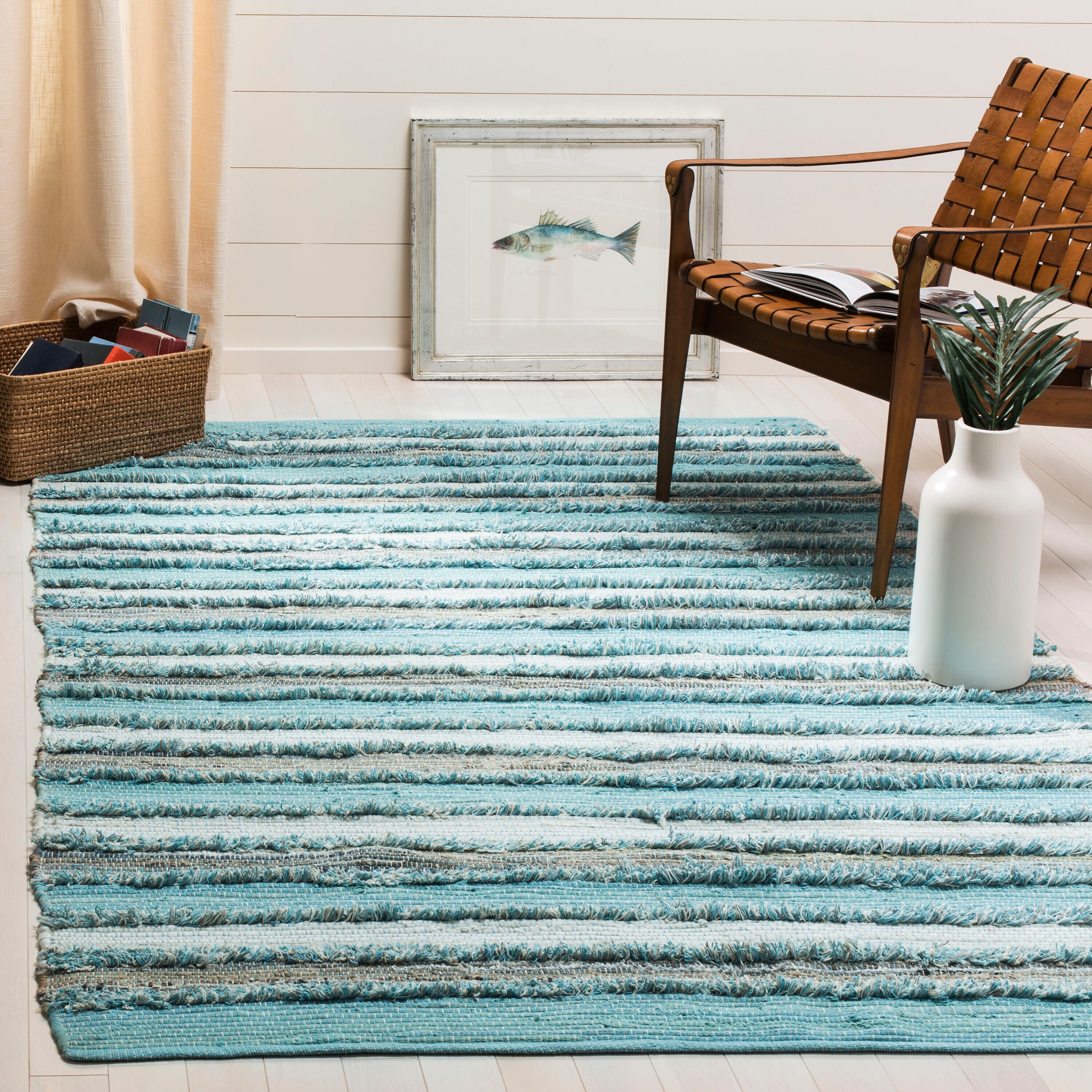 Safavieh Montauk Walton 8 X 10 (ft) Aqua Indoor Stripe Area Rug in the ...