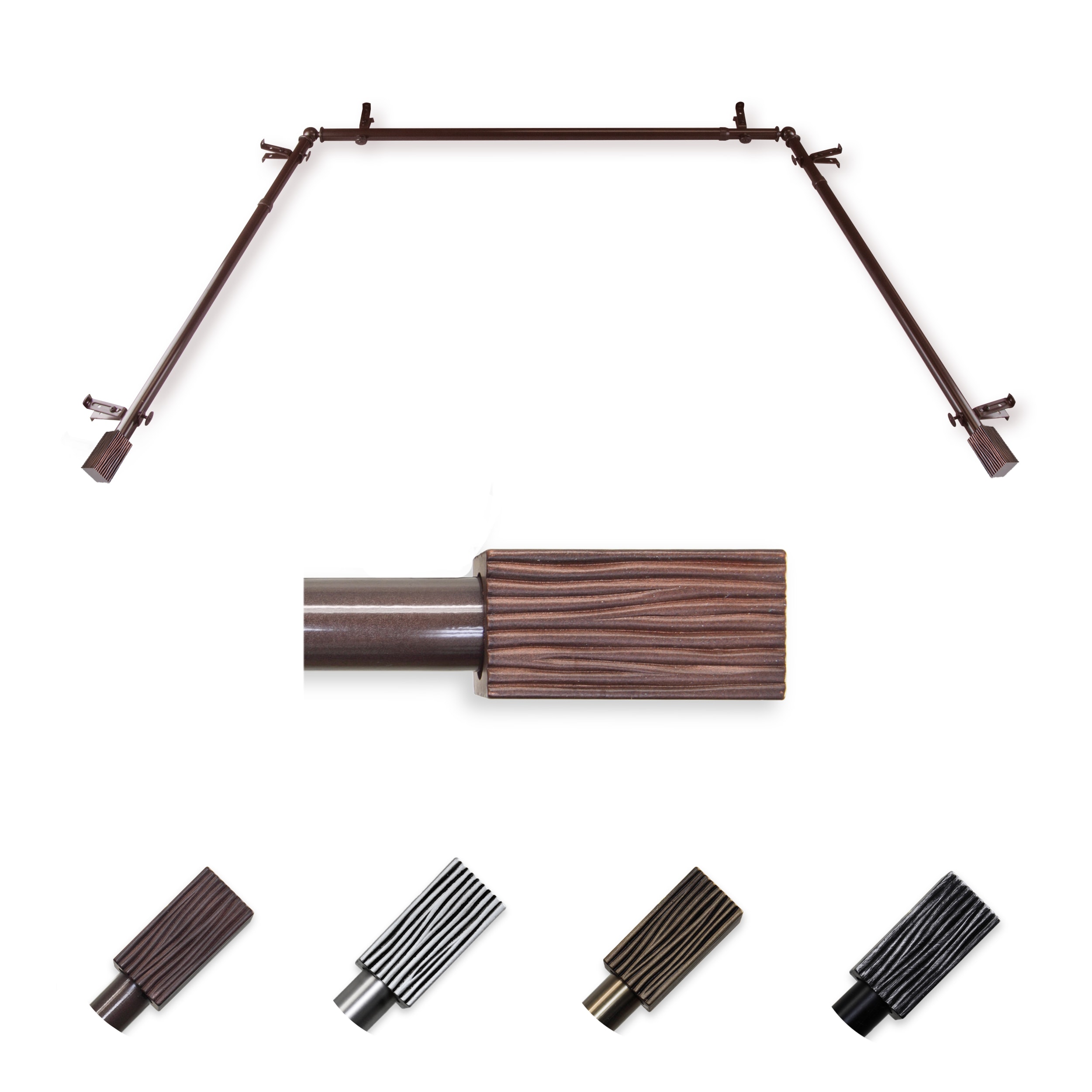 Hart & Harlow L-ABAY-96-7 Favian 13/16-in Bay Cocoa Steel Bay window curtain rod with Finials