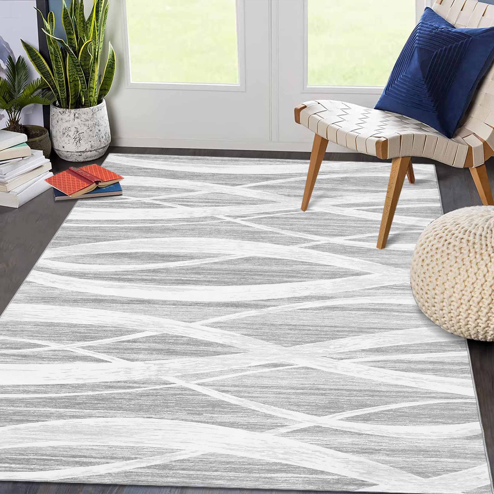 Garvee YXY-LO-PHO-146XDTFB 5 x 7 (ft) Loomed Polyester Light Gray Rectangular Indoor Abstract Mid-Century Modern Machine washable Area rug