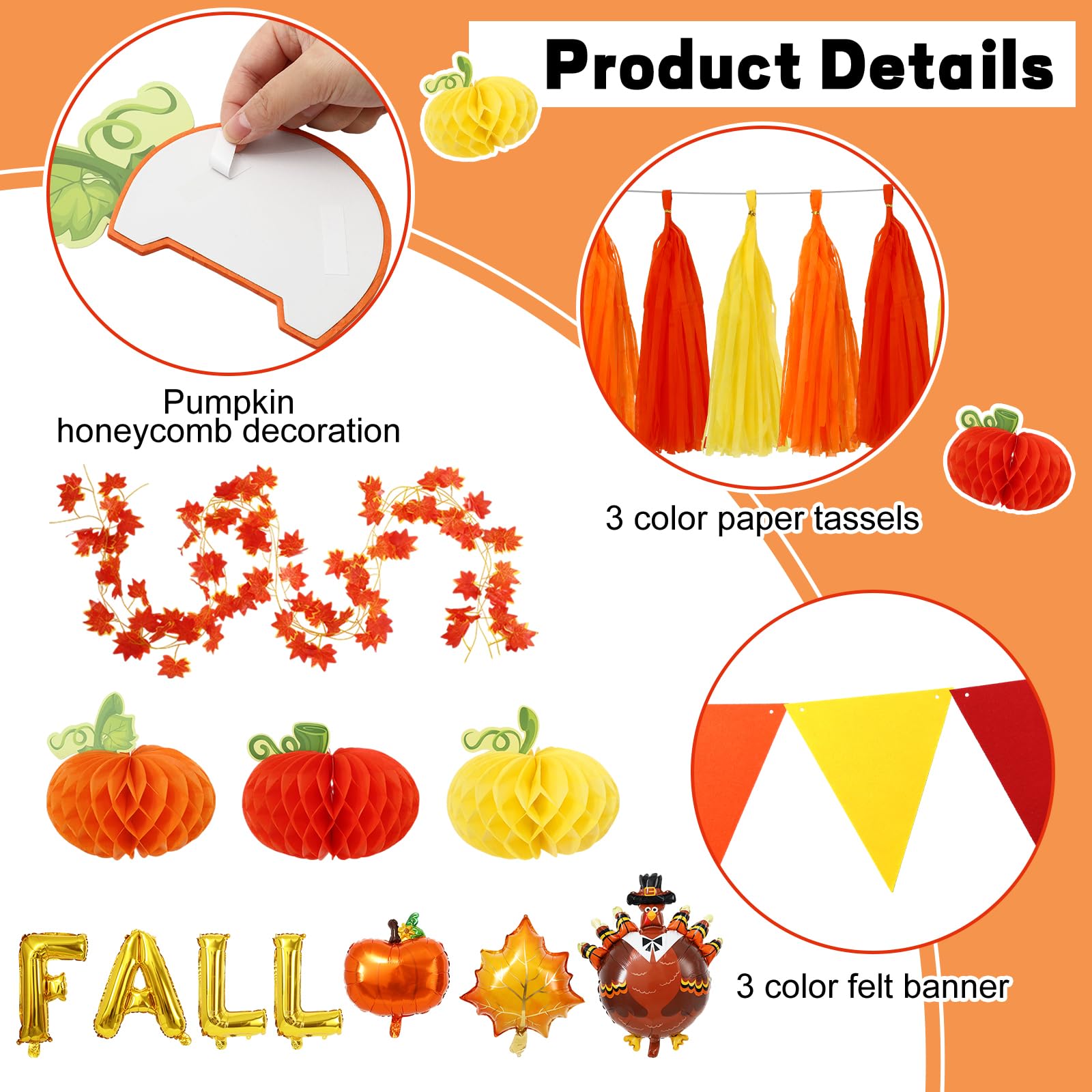 KIWDZFU Fall 87 Piece Thanksgiving Golf Cart Decorations Kit Pumpkin ...