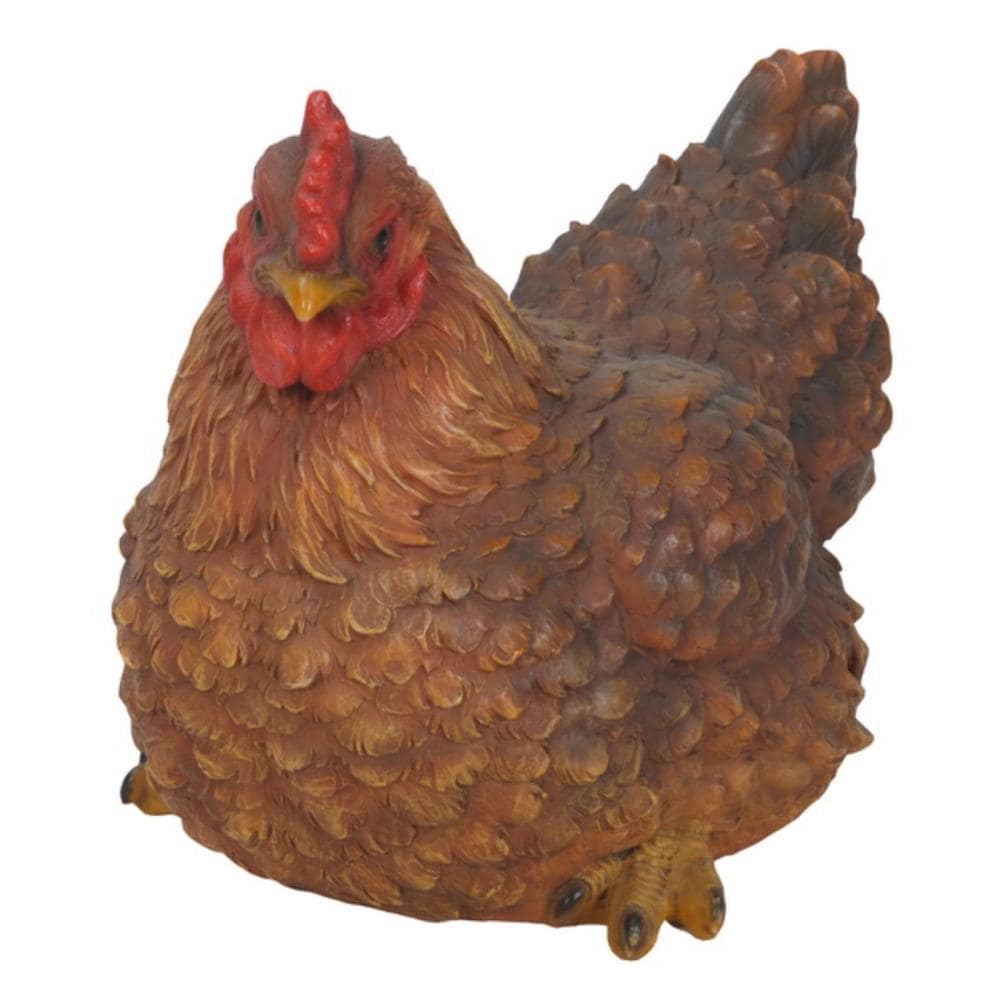 Life-Like Brown Polyresin Squatting Hen Garden Statue