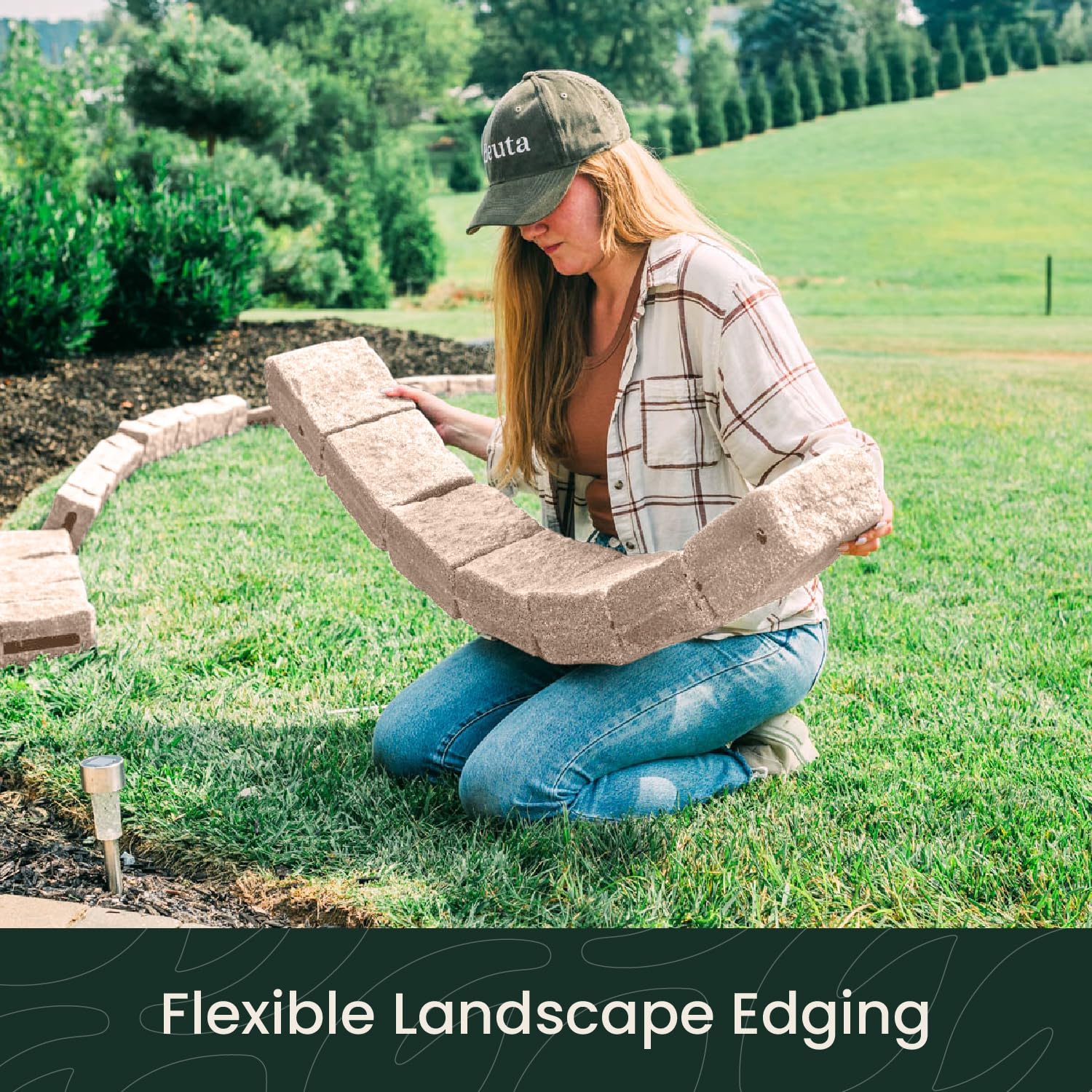 CJGQ Faux Cobblestone Landscape Edging Block Set 48 in L x 4 in W x 6.5 in H 6 Blocks Per Section with 2 Spikes for Lawn Flower Beds and Walkways