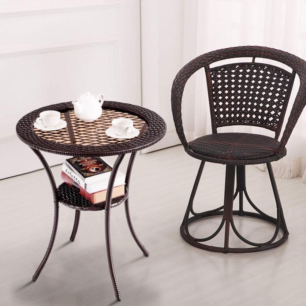 Clihome Round Wicker Outdoor Coffee Table 26-in W x 26-in L in the ...