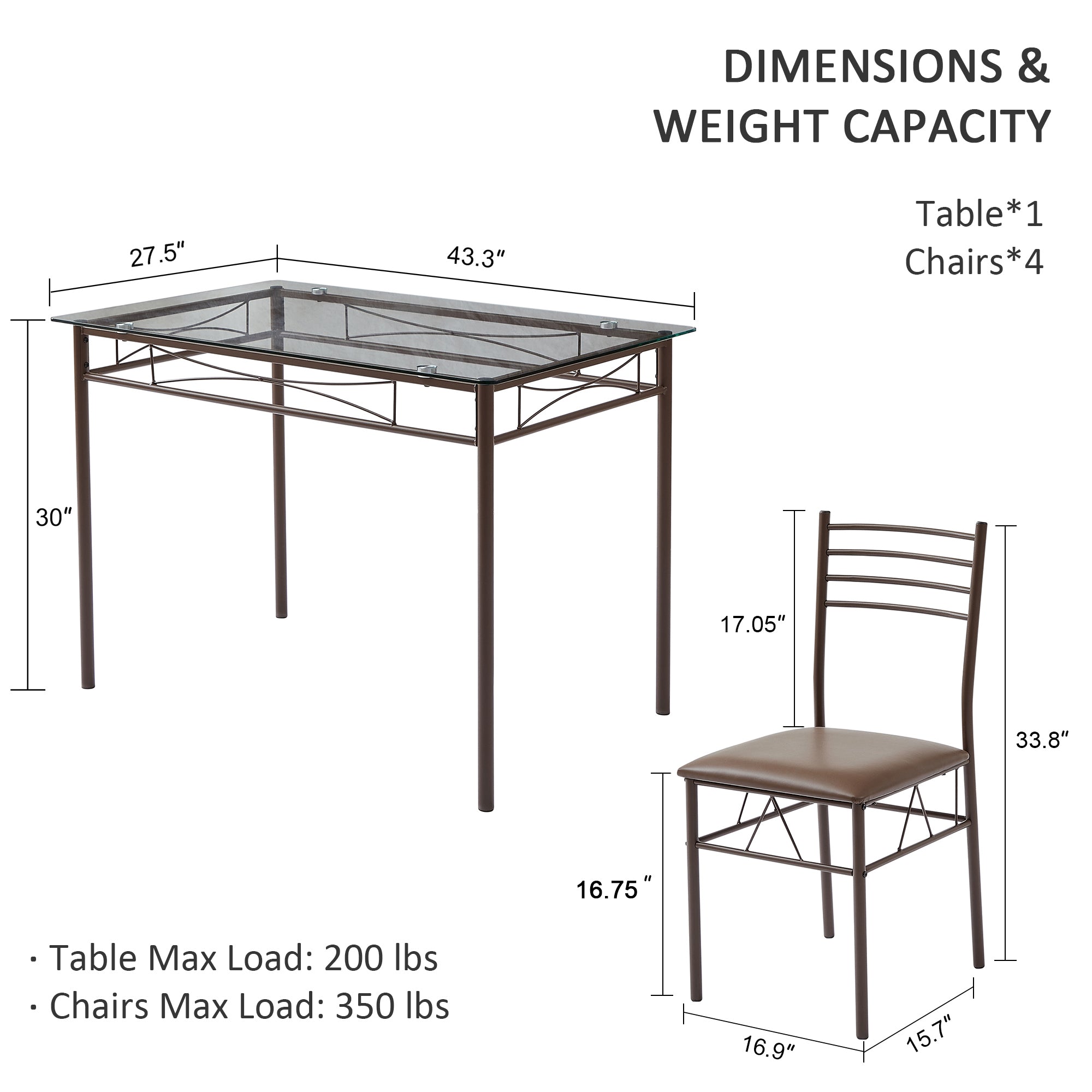 Vecelo LOE-XJM-TC01-BRN Dining-Sets - View #3