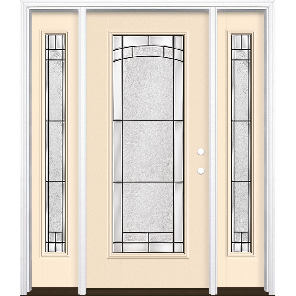 Masonite 3419529 Element 60-in x 80-in x 4-9/16-in Fiberglass Full lite Left-hand inswing Bisque Painted Prehung Front Door with Sidelights with Brickmould Insulating core