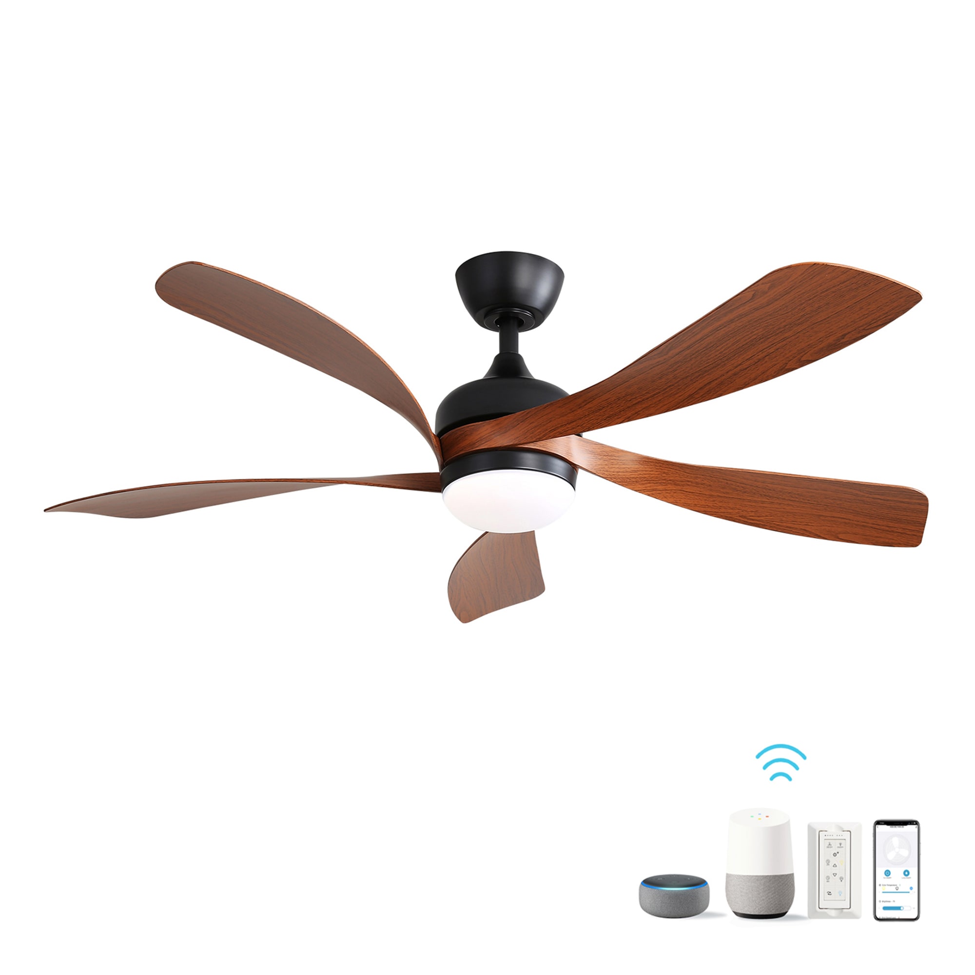 SINOFURN SYD130025BN 52-in Color-Changing Integrated LED Outdoor Smart Black with Finished Blades Ceiling Fan With Light and Remote ( 5 -Blade )