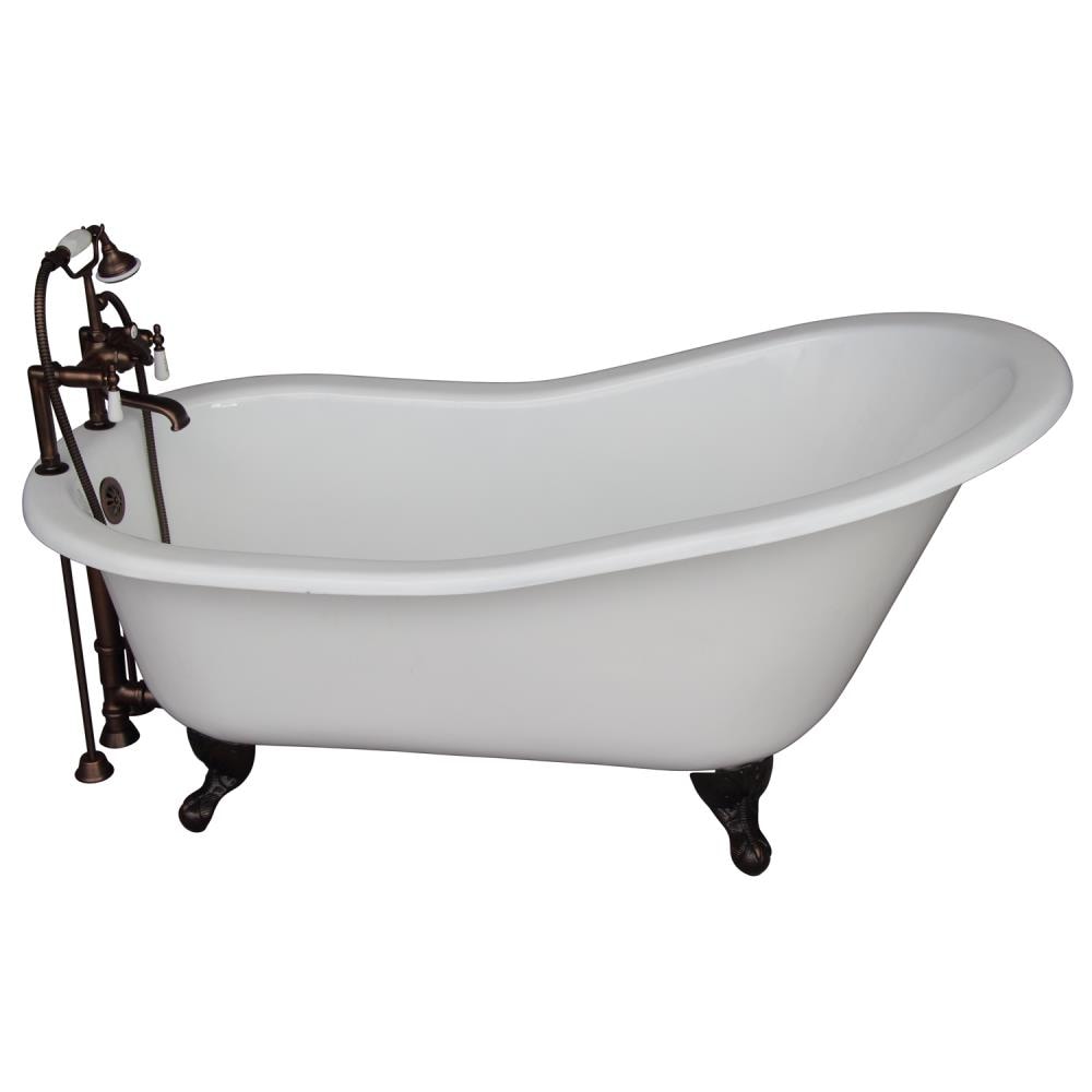 Barclay TKCTS7H67-ORB1 29-Inches x 67-Inches White Cast iron Oval Clawfoot Soaking bathtub with Faucet Hand Shower ( Back center Drain )