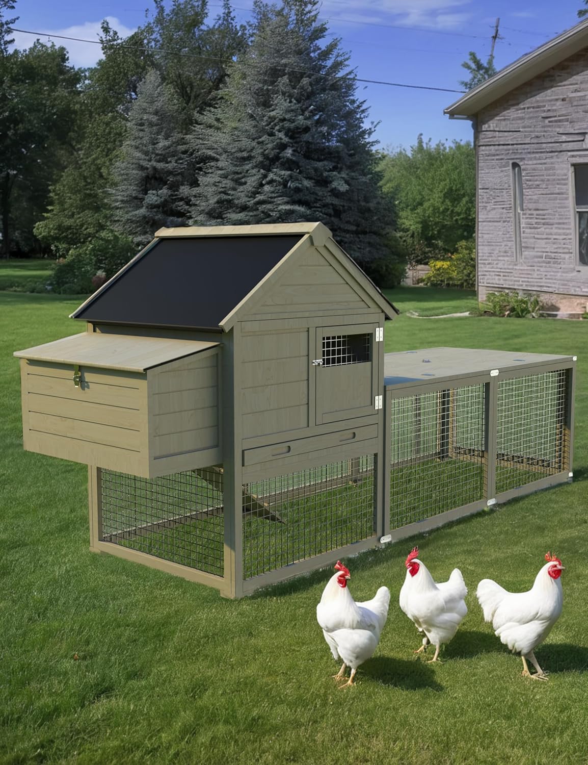 Chicken Coop  Wooden Chicken Coop for 3 to 5 Chickens  109in Outdoor Coop with Run  Waterproof Ro...