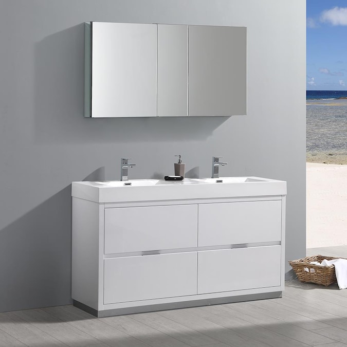 Fresca Senza 60 In Glossy White Double, 60 White Bathroom Vanity Double Sink