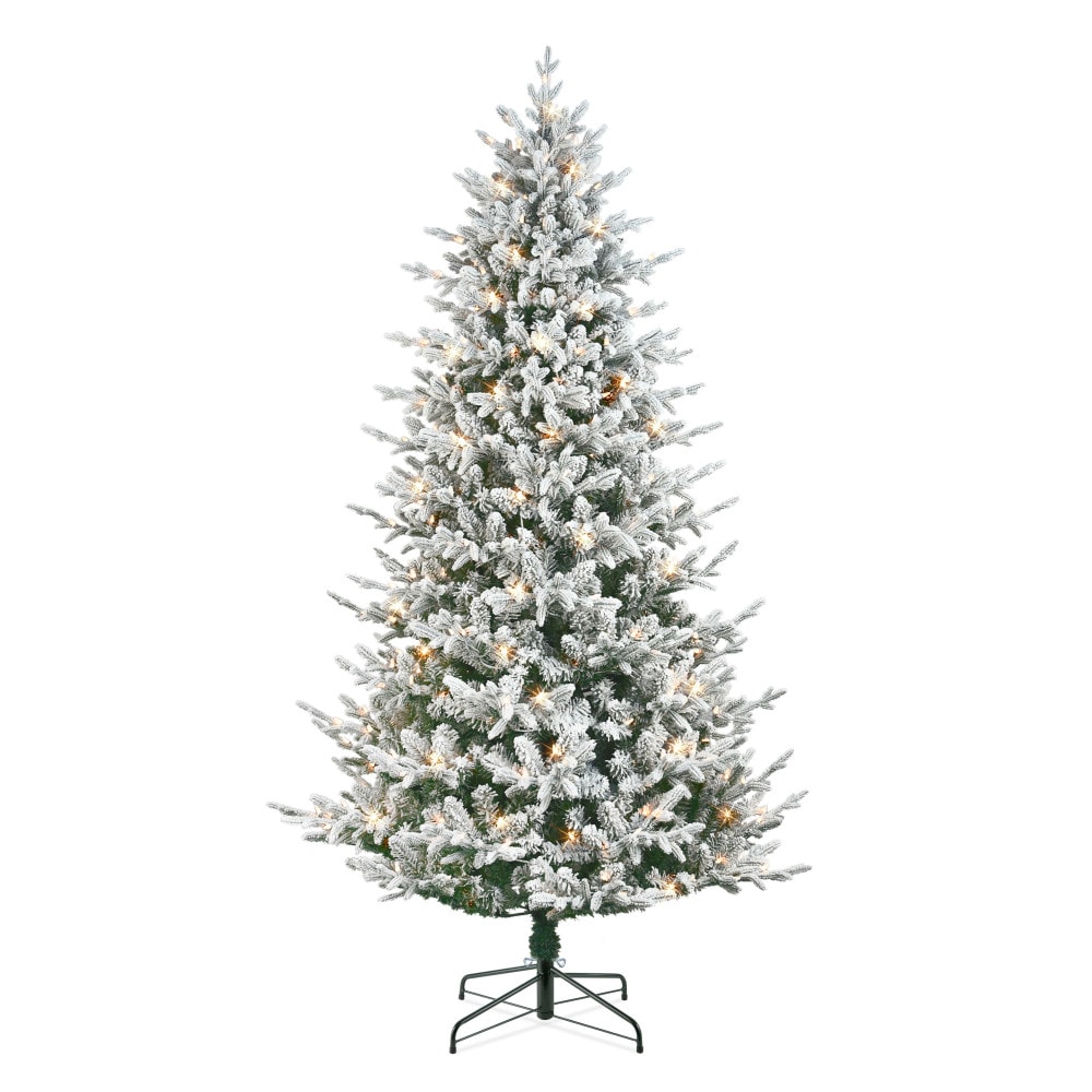 Puleo International BWSFA-75C5 7.5-ft Spruce Pre-lit Flocked Artificial Christmas Tree with Clear Incandescent Lights