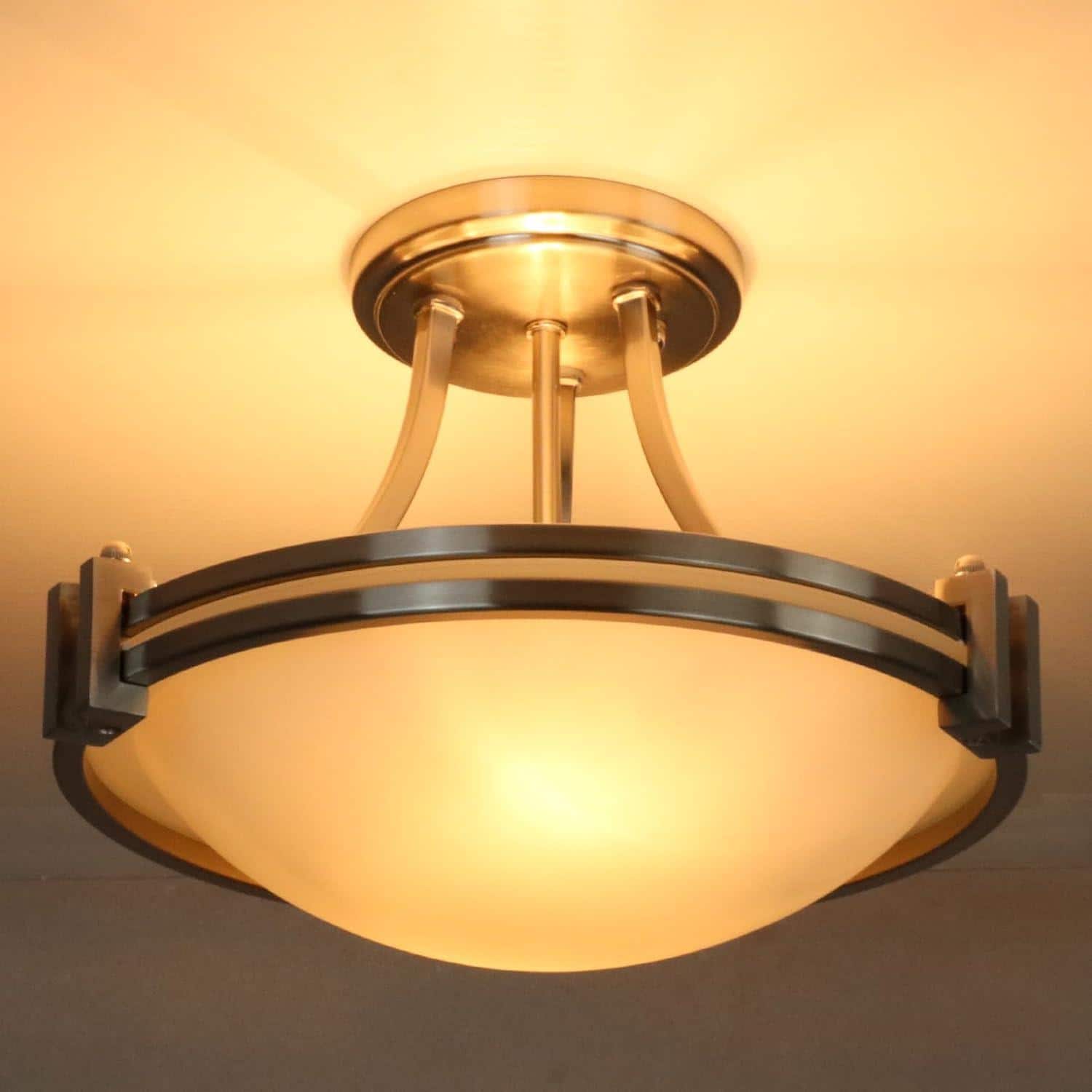 Brushed Nickel Frosted Glass Bowl Ceiling Light