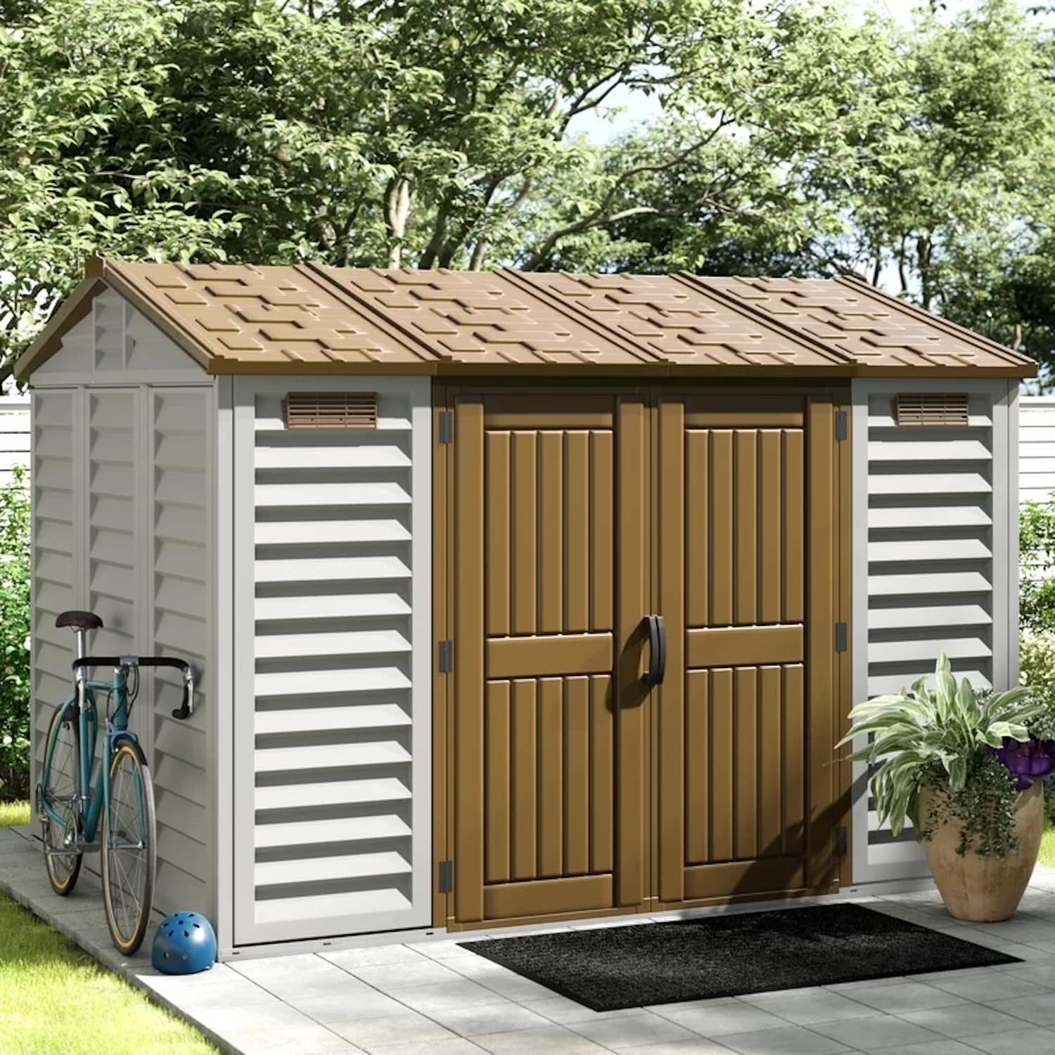DuraMax Building Products 30216 10-ft x 8-ft Apex Off-white Gable Vinyl Storage Shed (Floor Included)