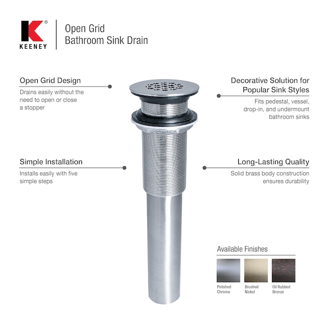 Keeney Brushed Nickel Bathroom Decorative Sink Drain In The Drains Stoppers Department At Com - How To Set Bathroom Sink Drain