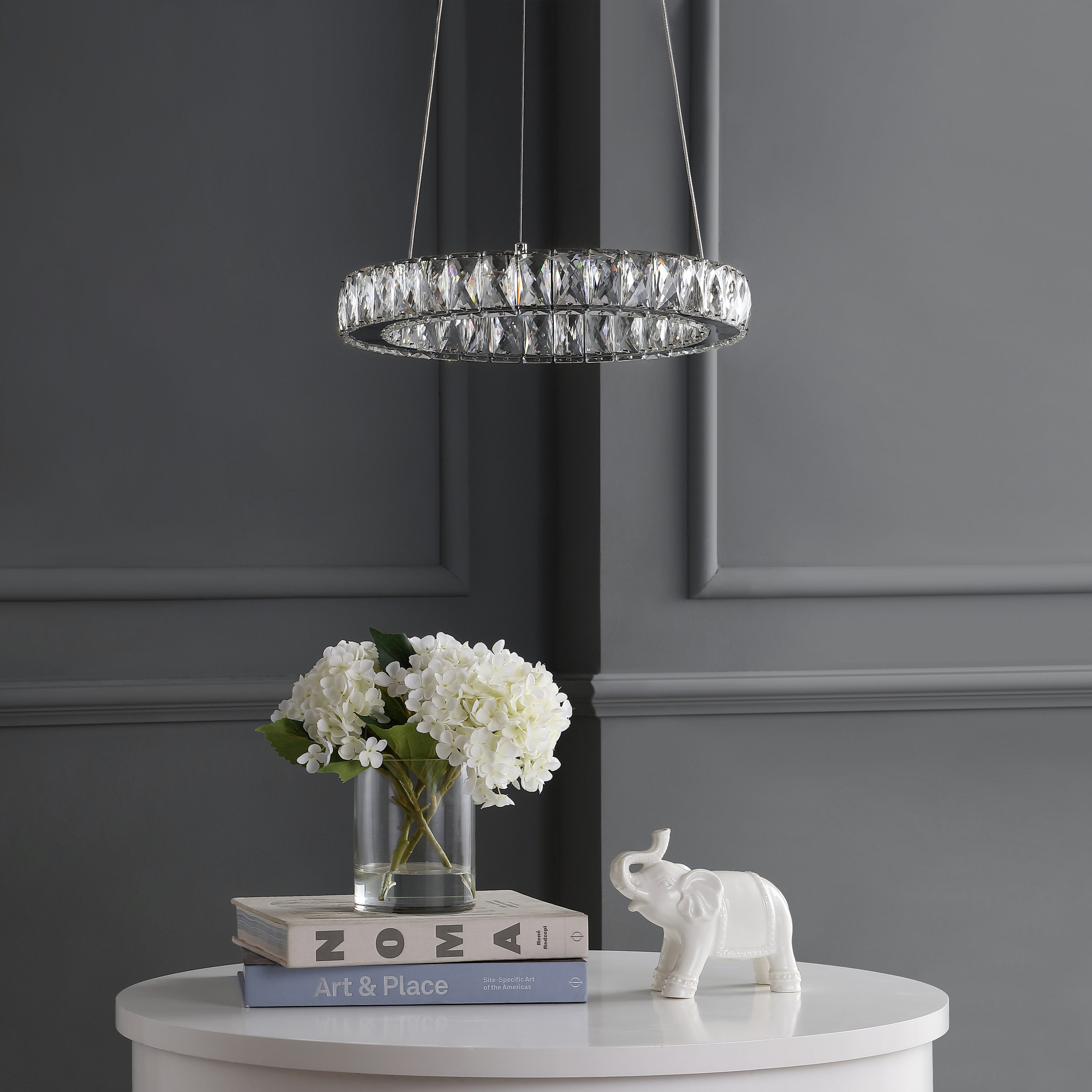 Elegant Chrome Crystal Ring LED Chandelier 15.75" Flush Mount