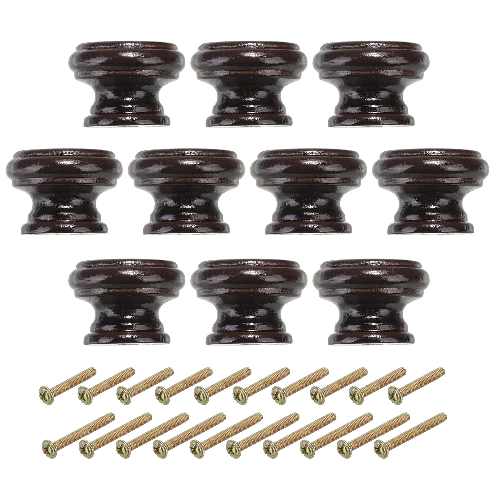 PATIKIL 1-1/8 Inch Cabinet Knobs 10pcs Round Drawer Dresser Knobs Wood Handles Knobs Drawer Pulls with Screws for Kitchen Cupboard Furniture Door Dark Brown #S26081001UX0898