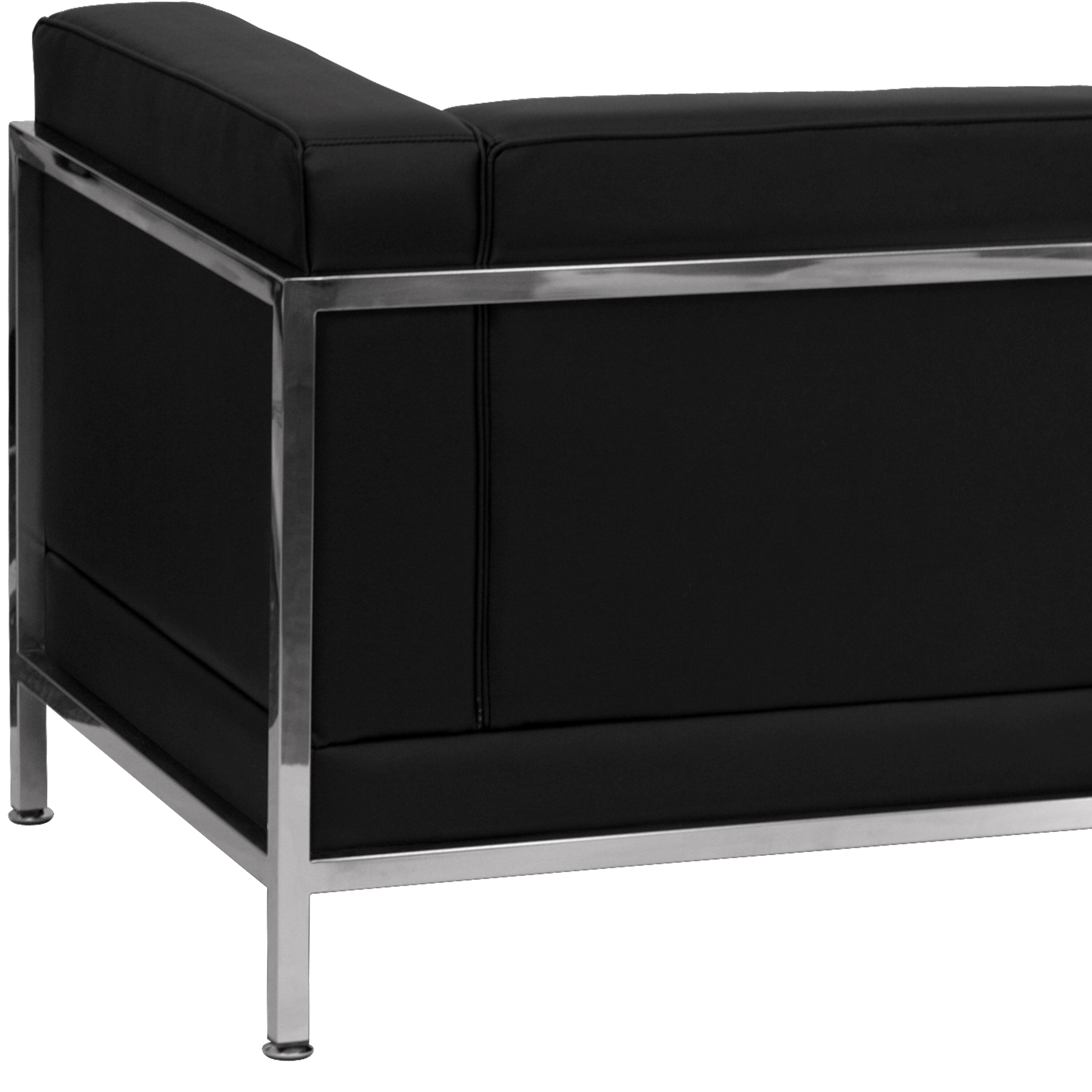 Modern Black Leather Tufted Reception Sofa with Metal Frame