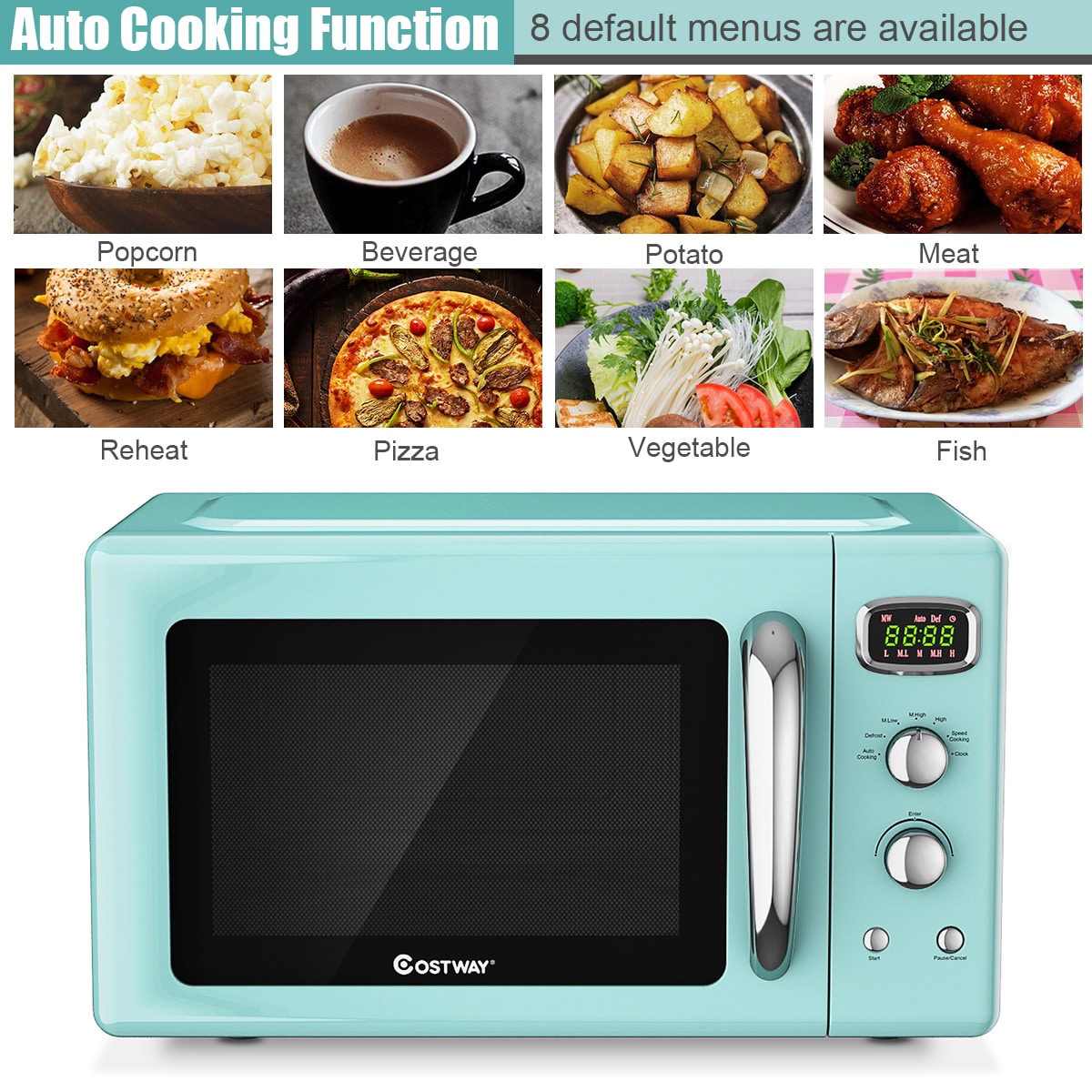 Costway 0.7Cu.Ft Retro Countertop Microwave Oven 700W LED Display Glass Turntable White