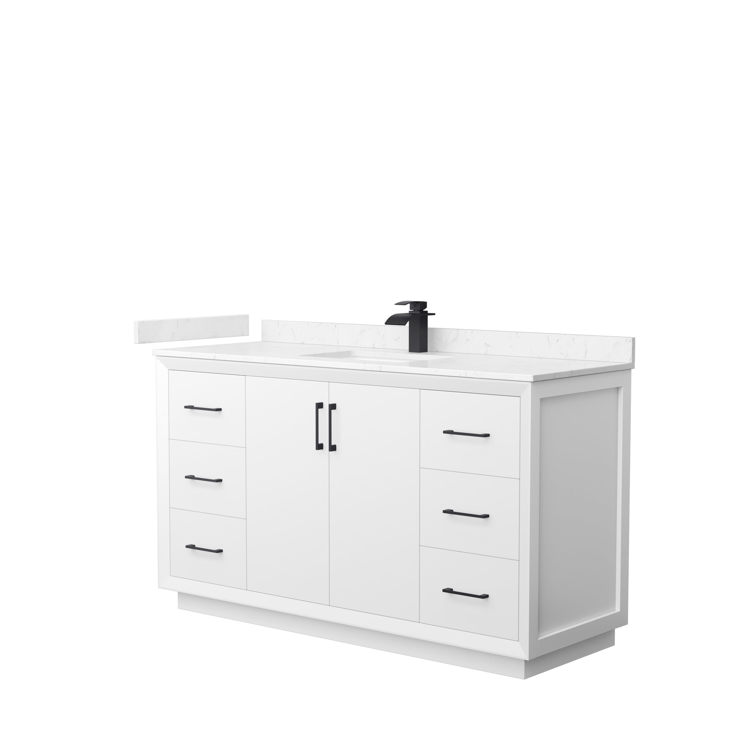 Wyndham Collection WCF414160SWBC2UNSMXX Strada 60-in White with Matte Black Trim Undermount Single sink Bathroom Vanity with Carrara cultured marble Cultured marble Top