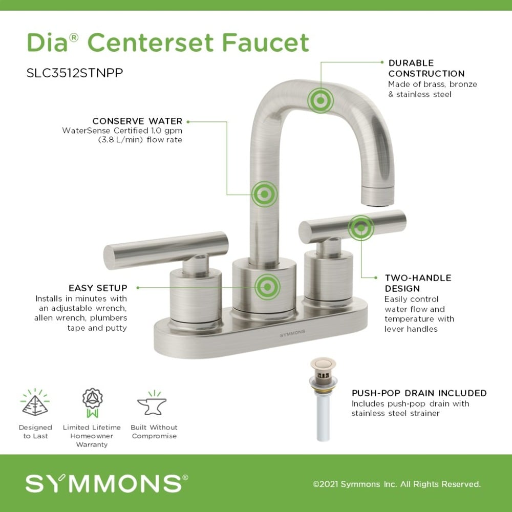 Dia Satin Nickel 4-inch Centerset Two-Handle Bathroom Faucet