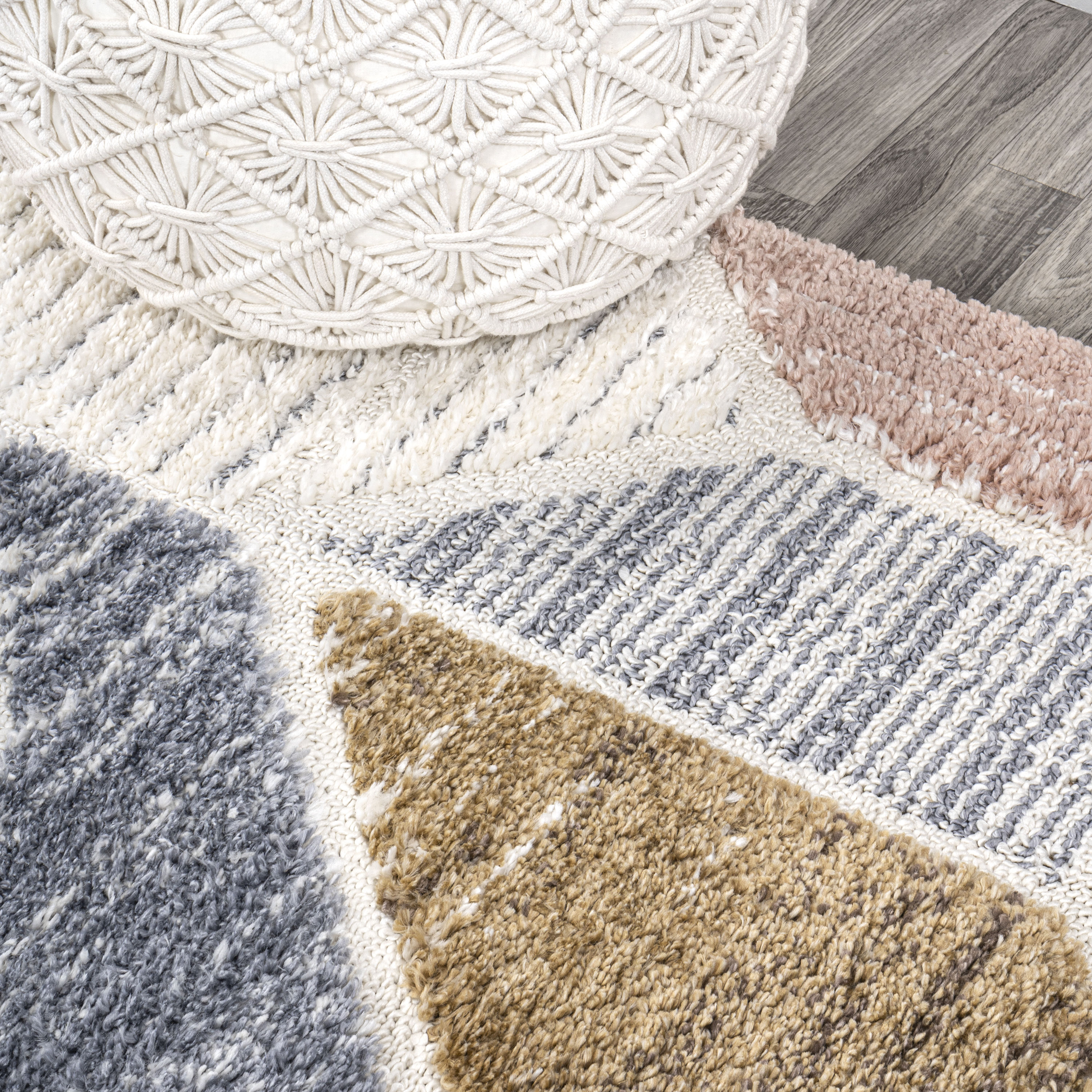 Ivory Geometric Synthetic Flat Woven Reversible Area Rug